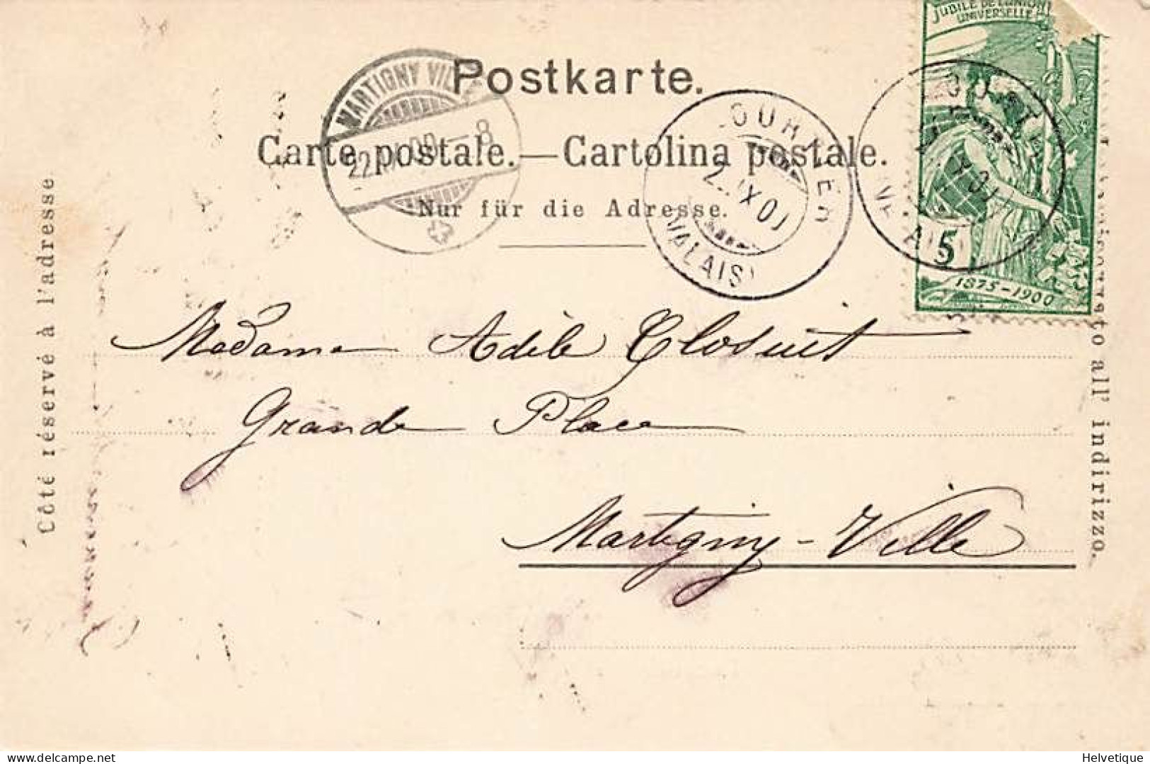 Lourtier 1900 Attelage Mulet Val De Bagnes Cachet Martigny - Bagnes