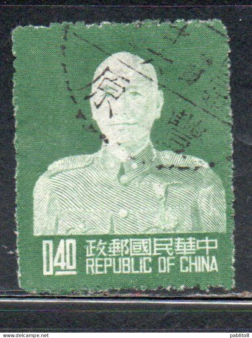 CHINA REPUBLIC CINA TAIWAN FORMOSA 1953 CHIANG KAI-SHEK PRESIDENT 40c USED USATO OBLITERE' - Gebraucht