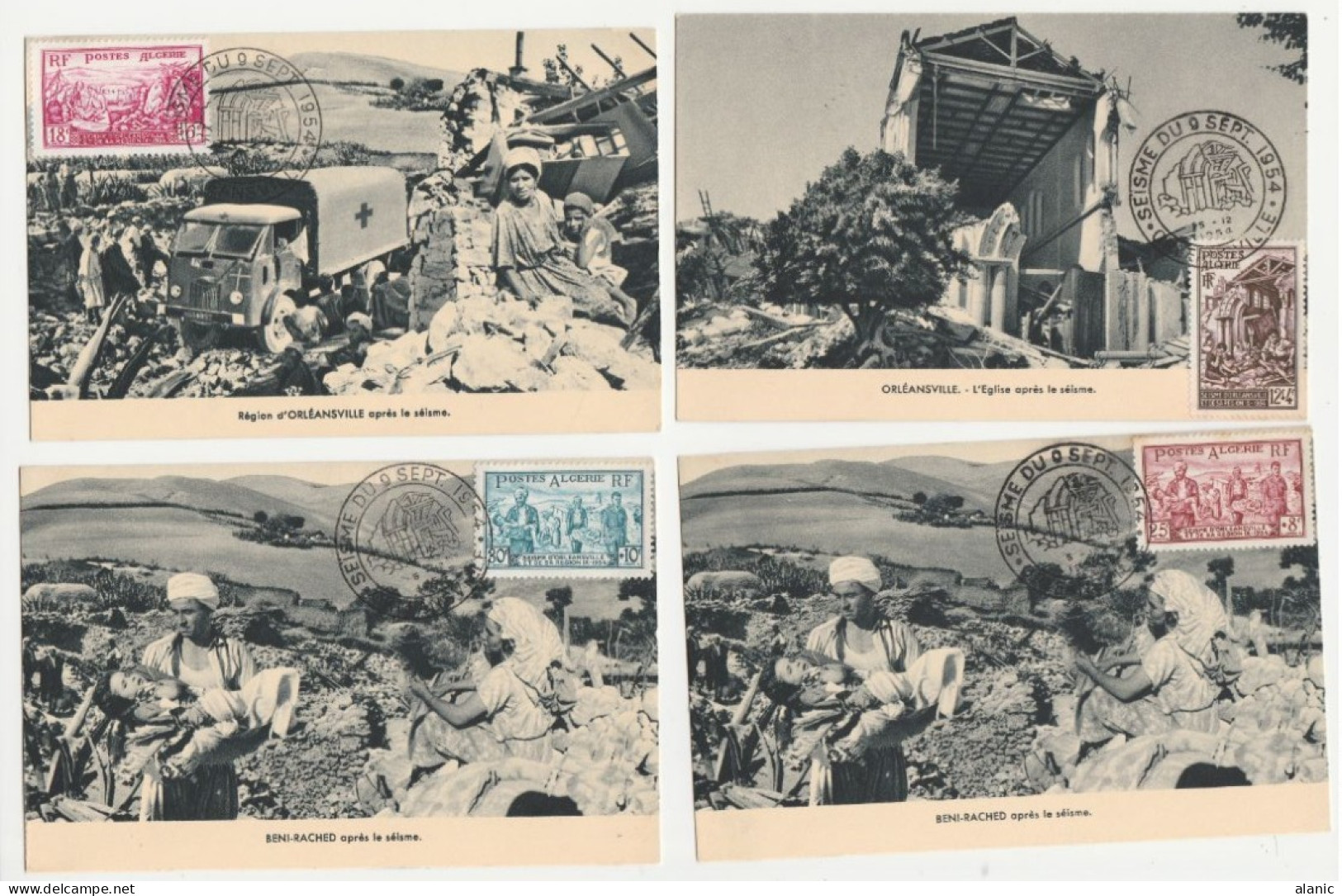 ALGERIE-Carte Maximum- N°319/24  SERIE DE 6 -CPA 1954 SEISME D ORLEANVILLE - EDITION SLONIM- TBE - Maximumkarten