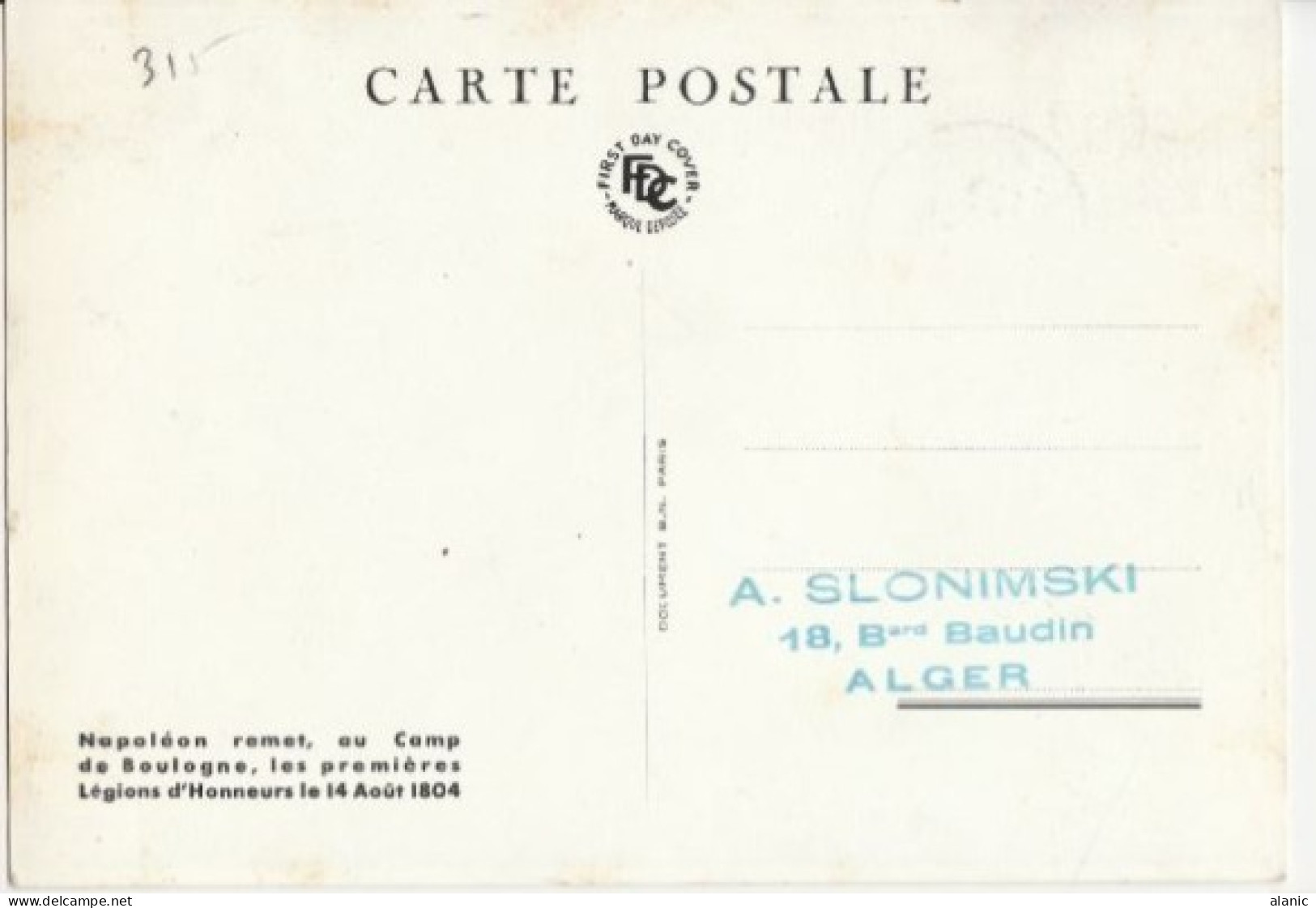 Carte Maximum 1er Jour ALGERIE NAPOLEON Légion D' Honneur ALGER 1954 - Cartes-maximum