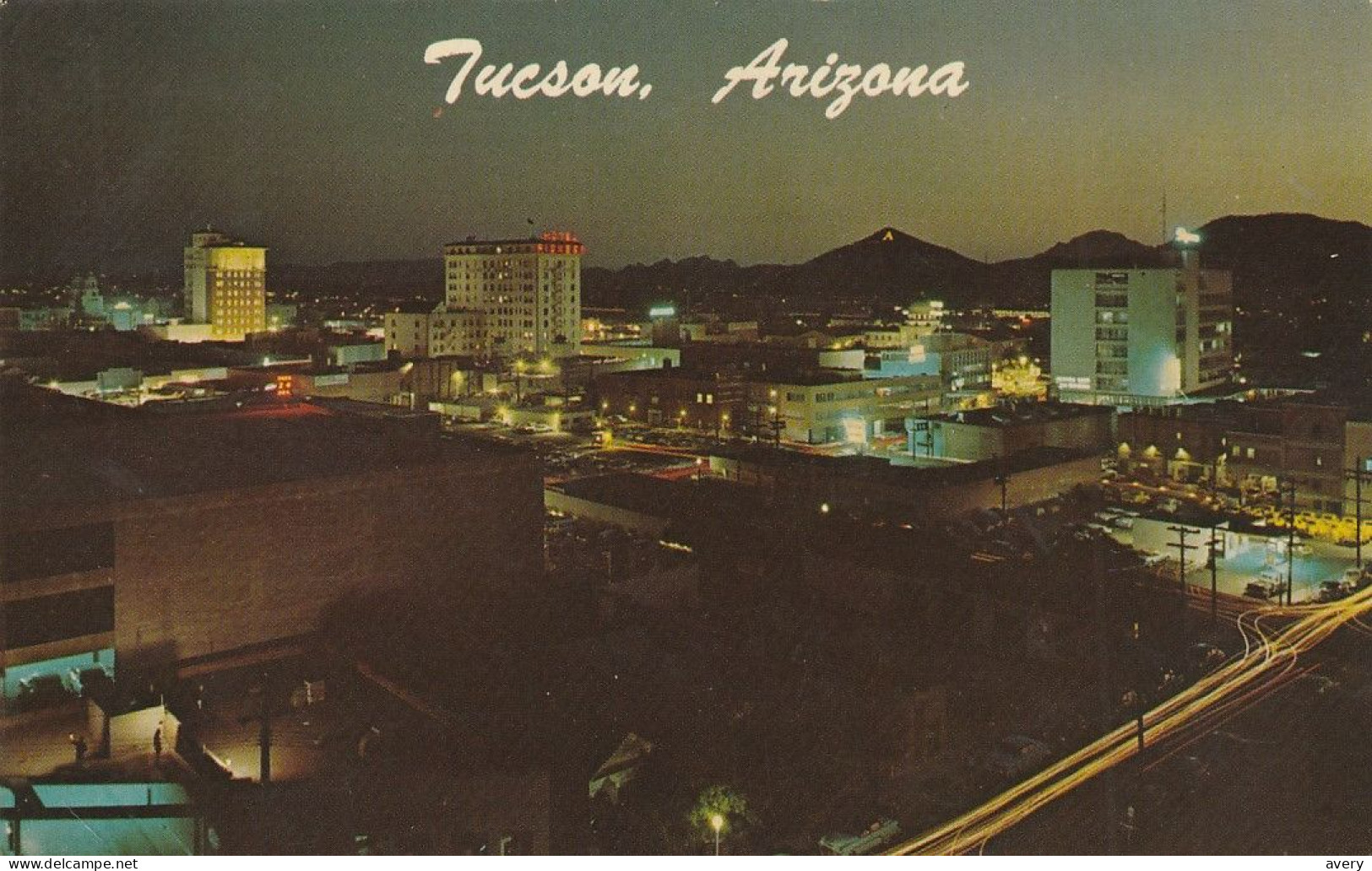 Tucson, Arizona Night Time Skyline  'A" Mountain In The Distance - Phoenix