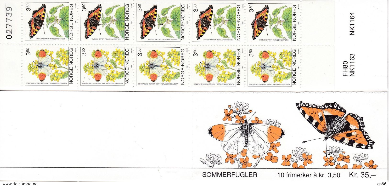 Norge, 1993. 1114/15, Booklet 20, MNH **, Schmetterlinge.  Control Number - Carnets