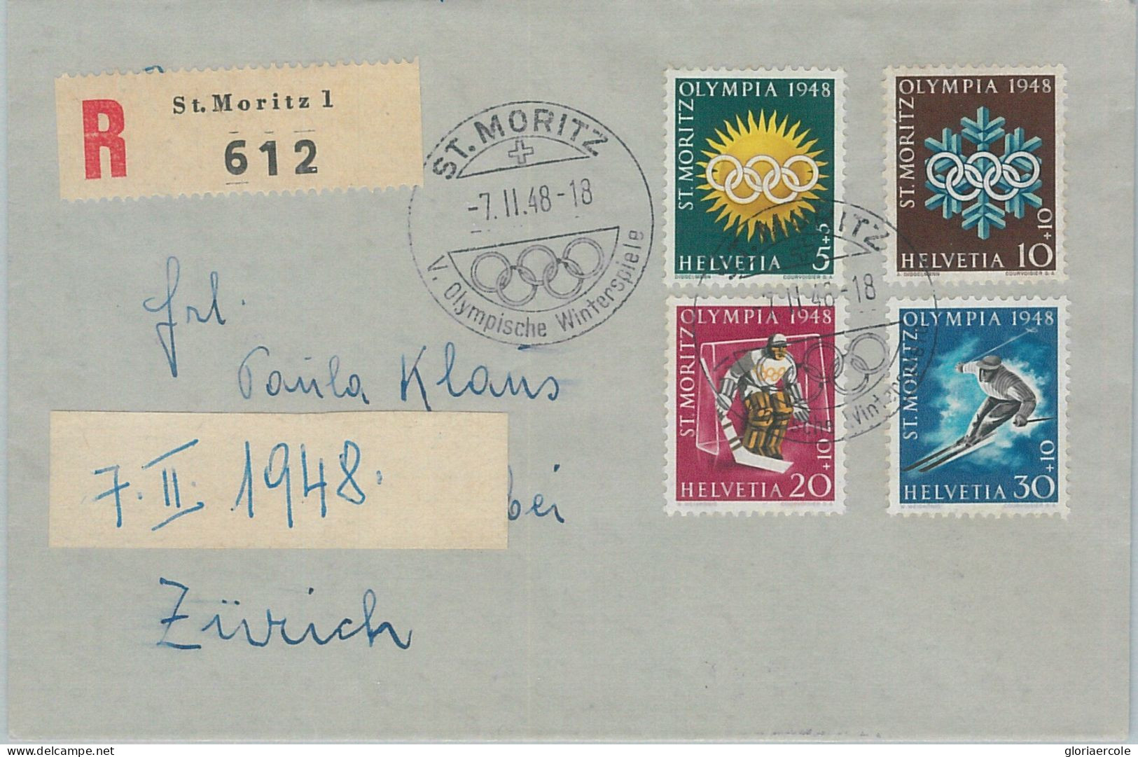 75914 - SWITZERLAND - Postal History - 1948 Olympic Games - Sent During GAMES! - Winter 1948: St-Moritz