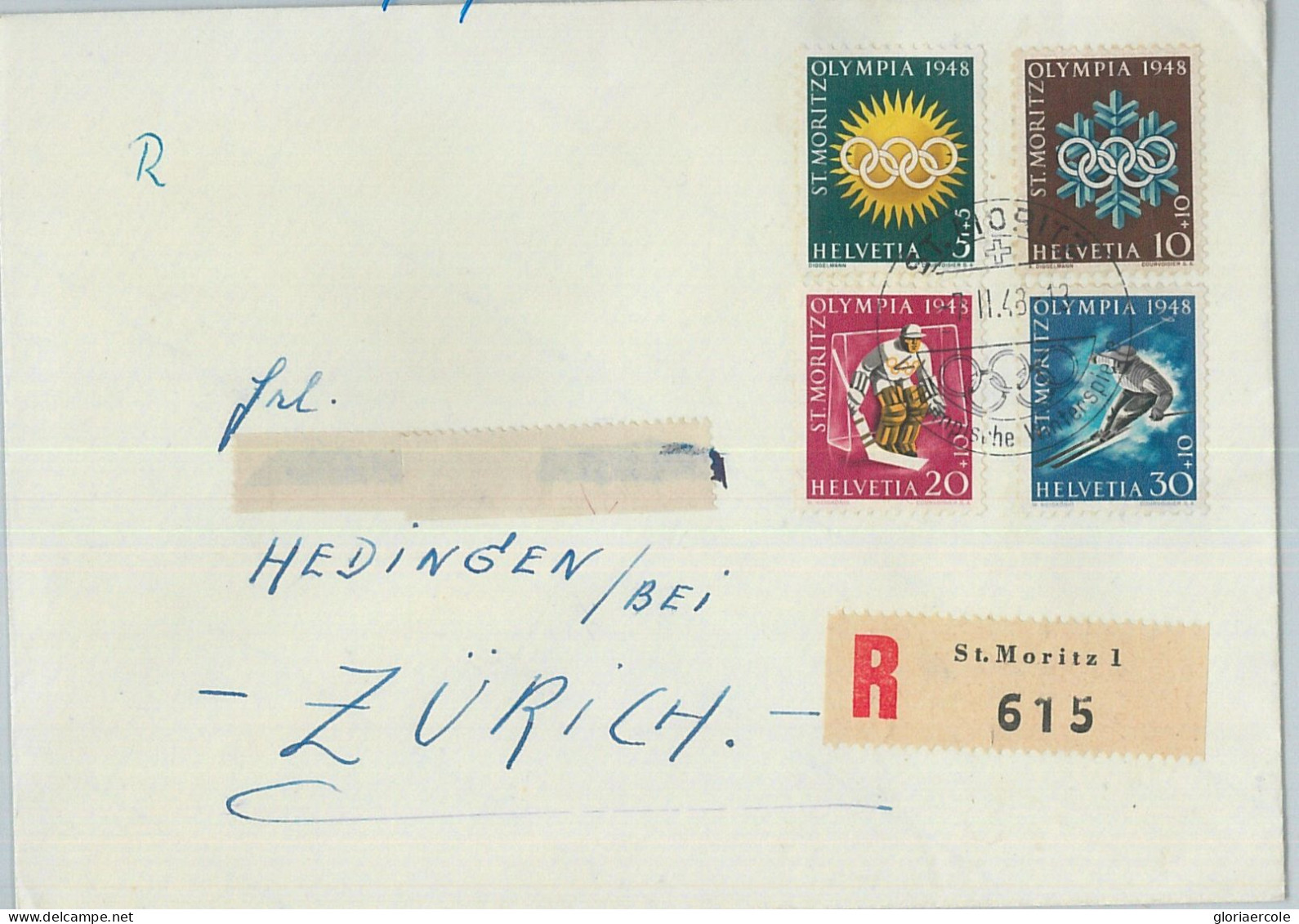 75916  - SWITZERLAND - Postal History - 1948 Olympic Games - Sent During GAMES! - Invierno 1948: St-Moritz