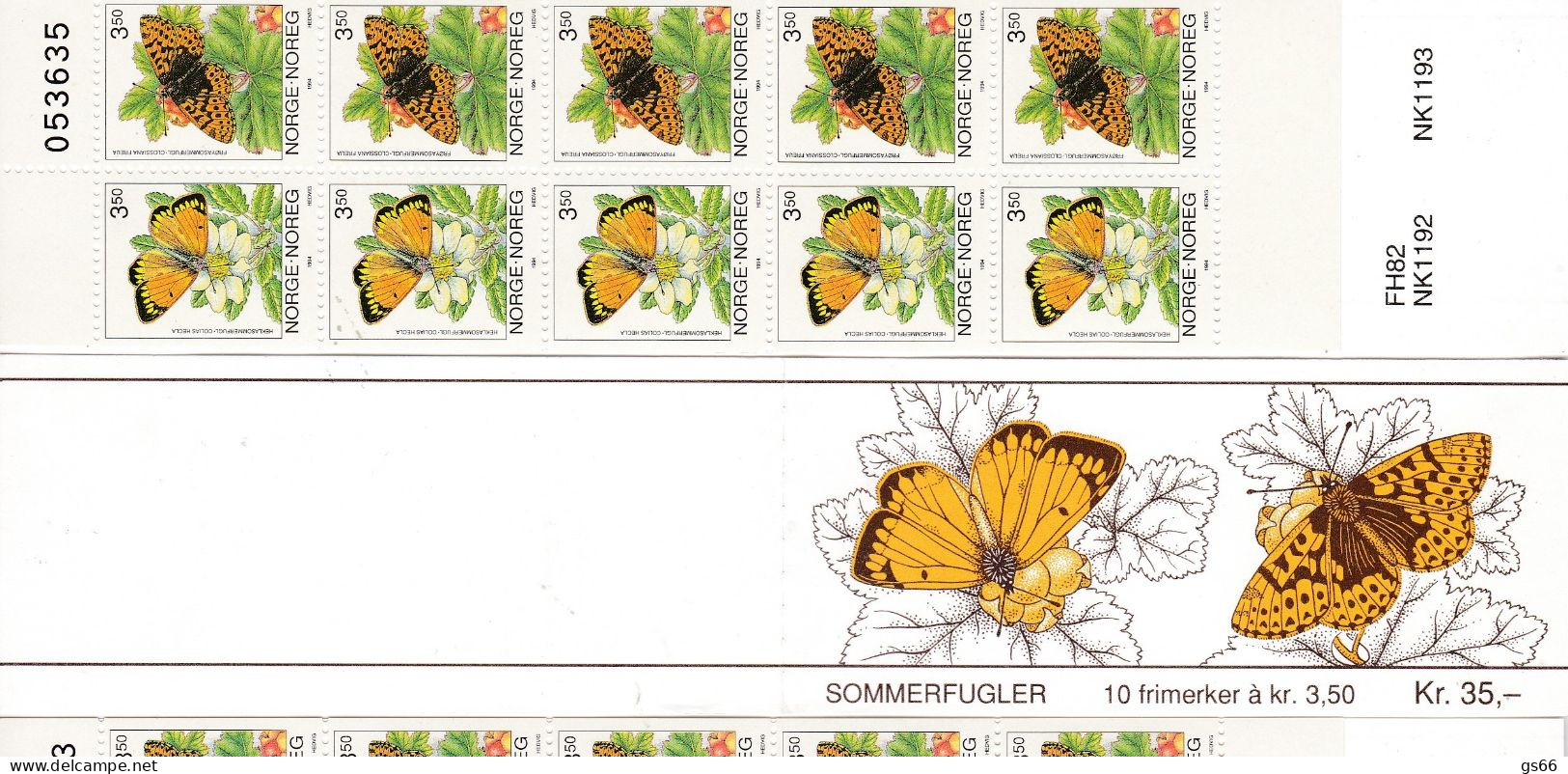 Norge, 1994. 1143/4, Booklet 22, MNH **, Schmetterlinge.  Control Number - Carnets