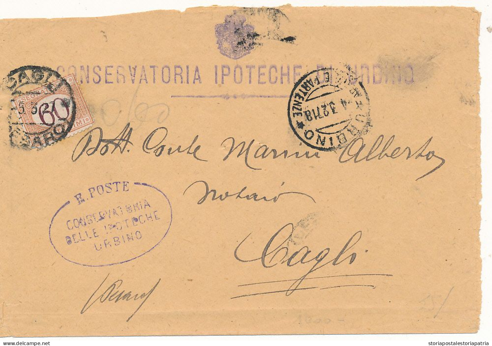 1927 LETTERA  TASSA A CARICO URBINO X CAGLI CON 0,60 CENT SEGNATASSE SINGOLO ISOLATO - Postage Due