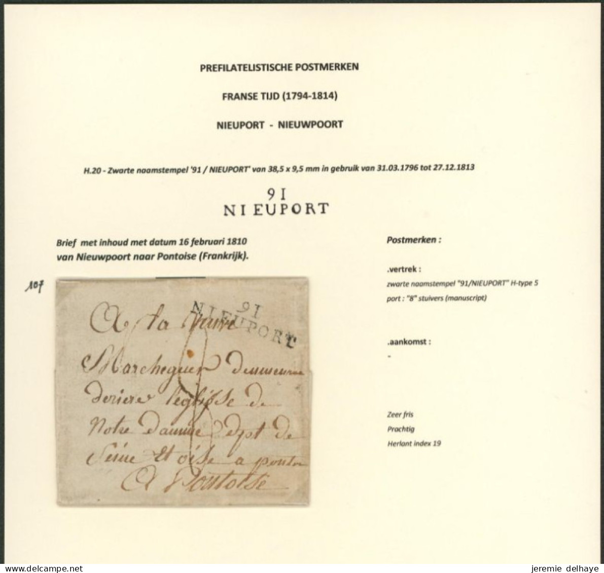 Page De Collection - Précurseur : LAC Datée De Nieuwpoort (1810) + Obl Linéaire 91 / NIEUPORT, 8 Stuivers > Pontoise (Fr - 1794-1814 (Période Française)