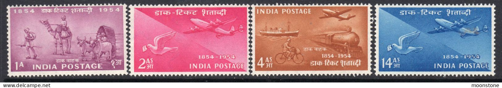 India 1954 Stamp Centenary Set Of 4, Hinged Mint, SG 348/51 (D) - Unused Stamps
