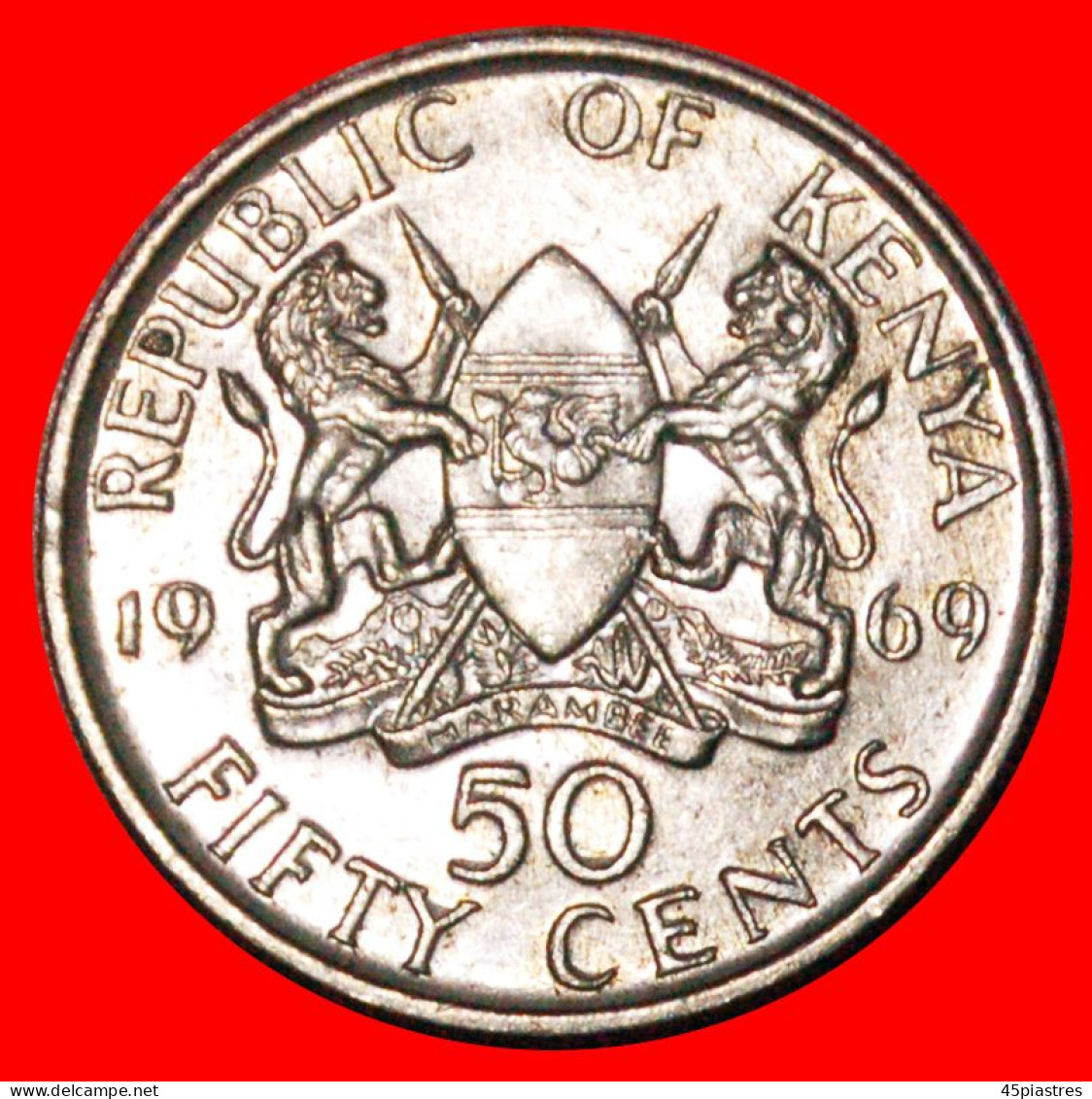 * 2 SOLD GREAT BRITAIN (1969-1978): KENYA  50 CENTS 1969 COCK MINT LUSTRE! ·  LOW START · NO RESERVE! - Kenia