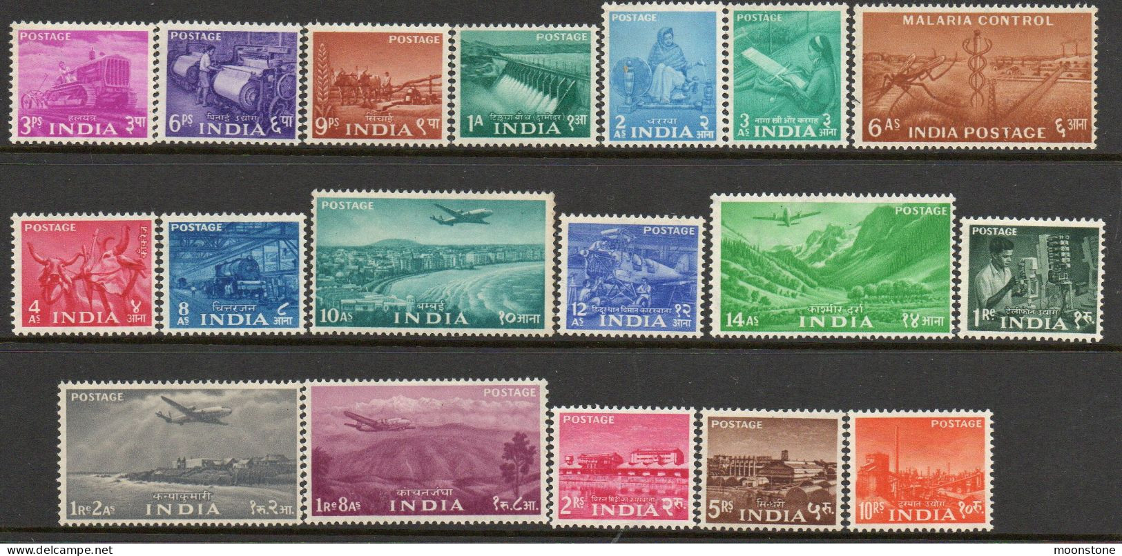 India 1955 5 Year Plan Complete Set Of 18 To 10R, MLH, SG 354/71 (D) - Nuovi