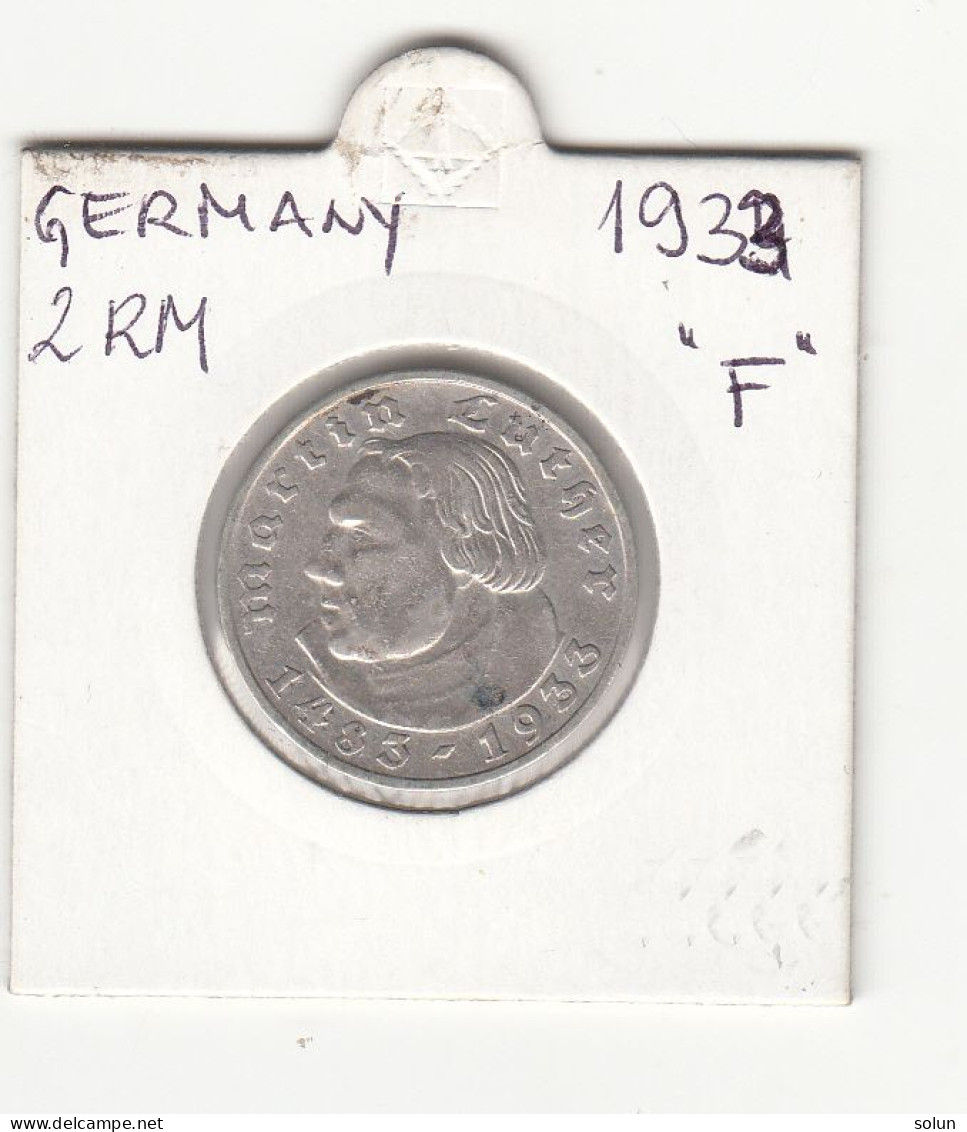 GERMANY MARTIN LUTHER 2 REICHSMARK 1933 F  SILVER - 2 Reichsmark