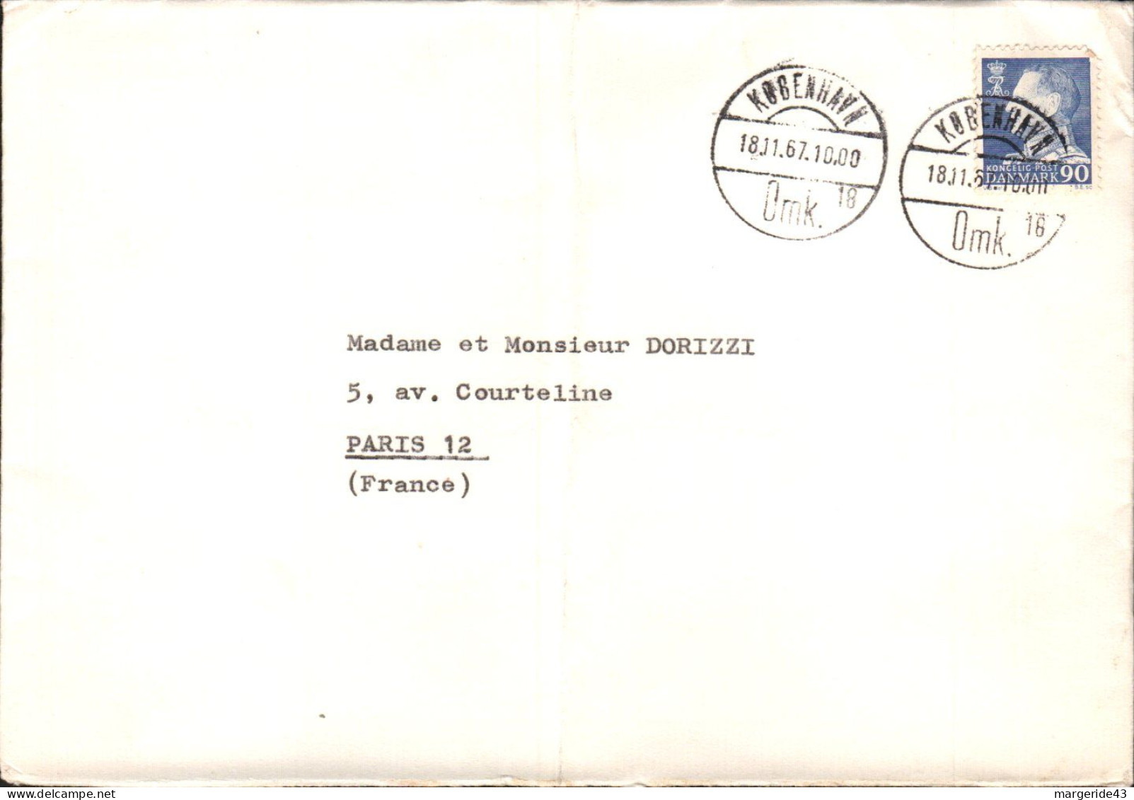 DANEMARK SEUL SUR LETTRE POUR LA FRANCE 1967 - Storia Postale