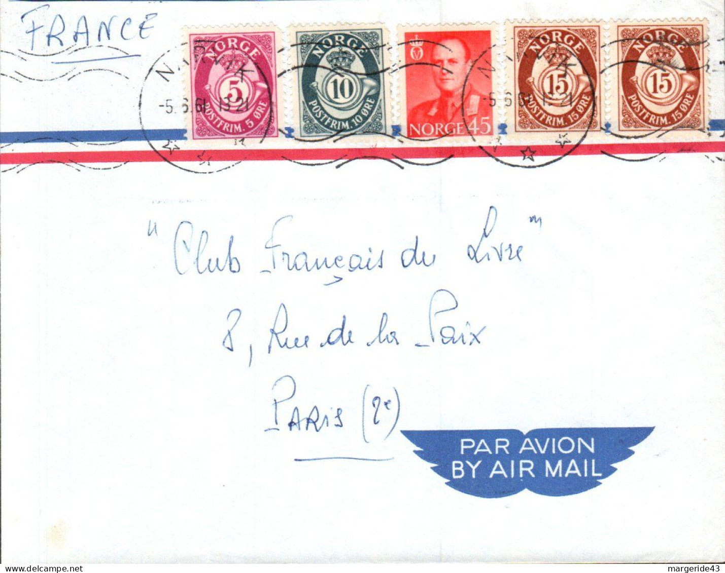 NORVEGE AFFRANCHISSEMENT COMPOSE SUR LETTRE AVION POUR LA FRANCE 1961 - Brieven En Documenten