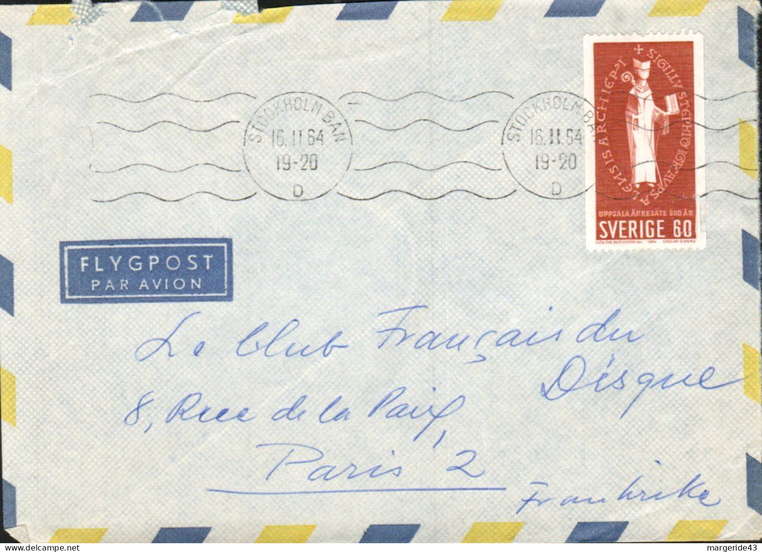 DANEMARK SEUL SUR LETTRE POUR LA FRANCE 1964 - Storia Postale