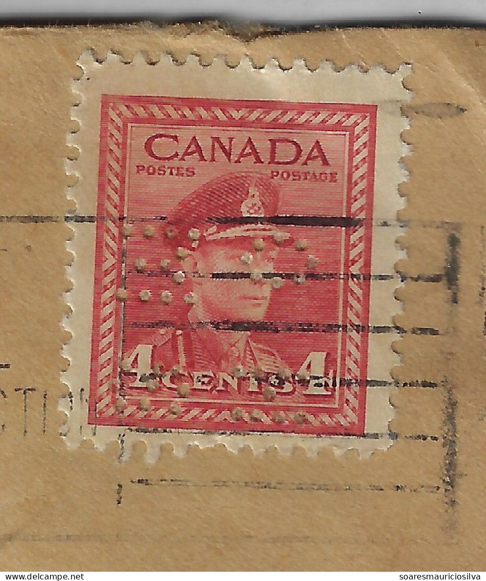 Canada 1945 Wartime Prices And Trade Board Cover Stamp King George VI 4 Cents Perfin OH/MS On Her/His Majesty's Service - Perforadas