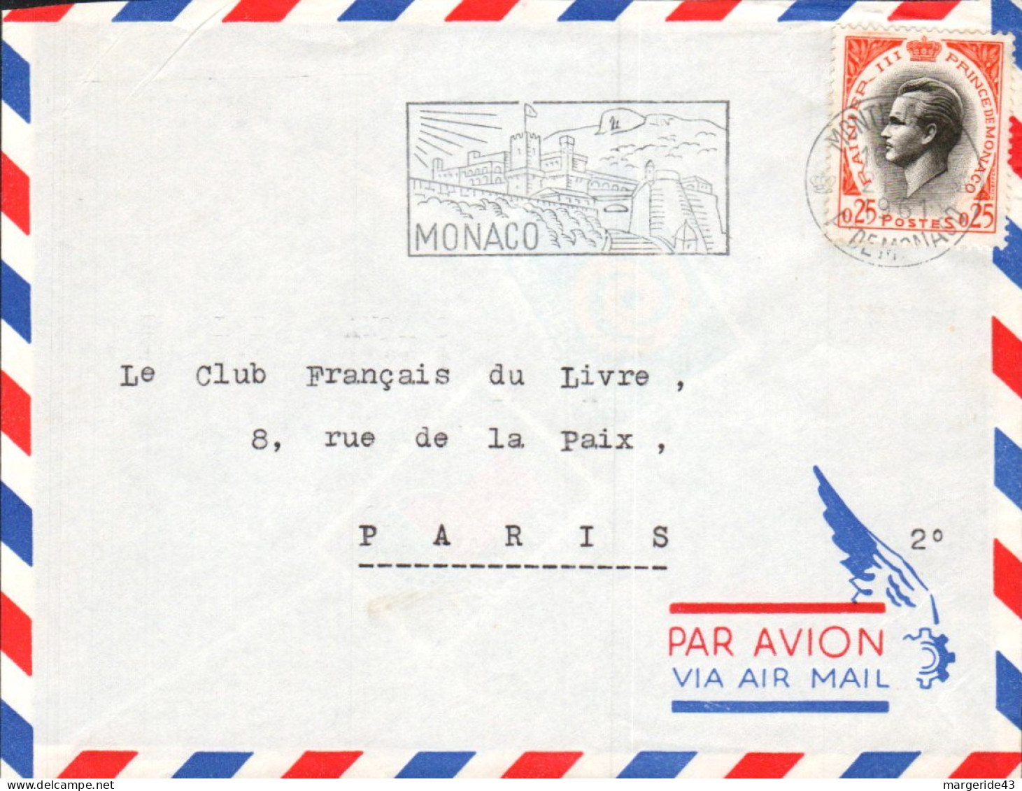 MONACO SEUL SUR LETTRE POUR LA FRANCE 1961 - Cartas & Documentos