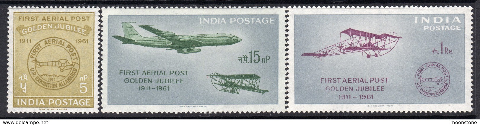 India 1961 50th Anniversary Of 1st Offical Airmail Flight Set Of 3, MLH, SG 434/6 (D) - Neufs