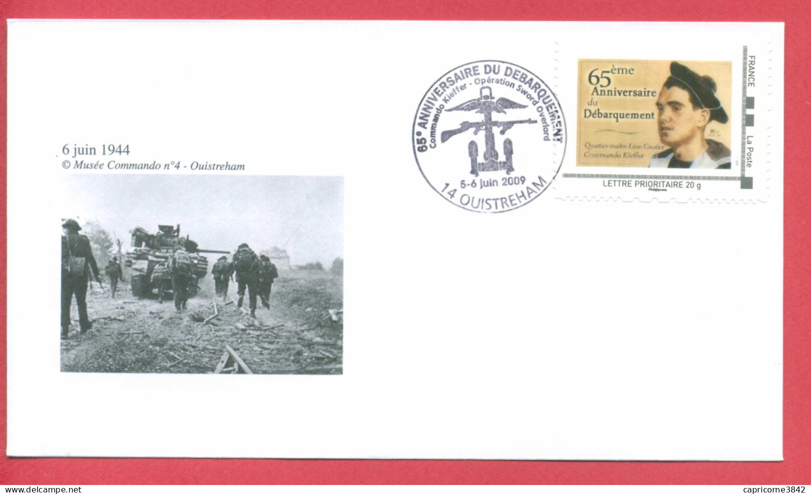Le Commando Kieffer à OUISTREHAM -env.  Pour 65eme Anniv. Du Débarquement -TP LEON GAUTIER Dernier Survivant - Lettres & Documents