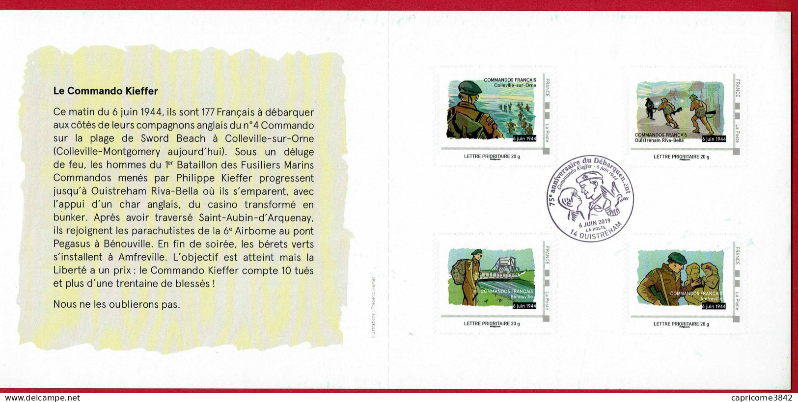  Collector De 4 Tp - Le Commando Kieffer à OUISTREHAM - Emis à Ouistreham Pour 75eme Anniv. Du Débarquement - - Storia Postale