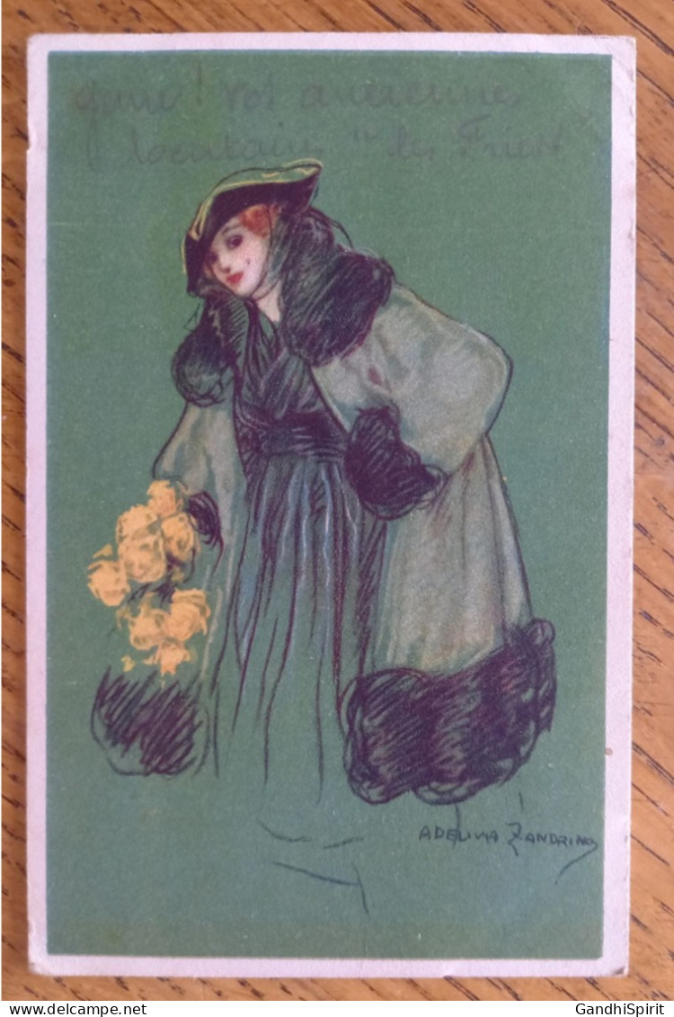 Illustratrice - Adelina Zandrino - Femme Au Chapeau Bicorne Et Bouquet De Fleurs Jaune - Zandrino