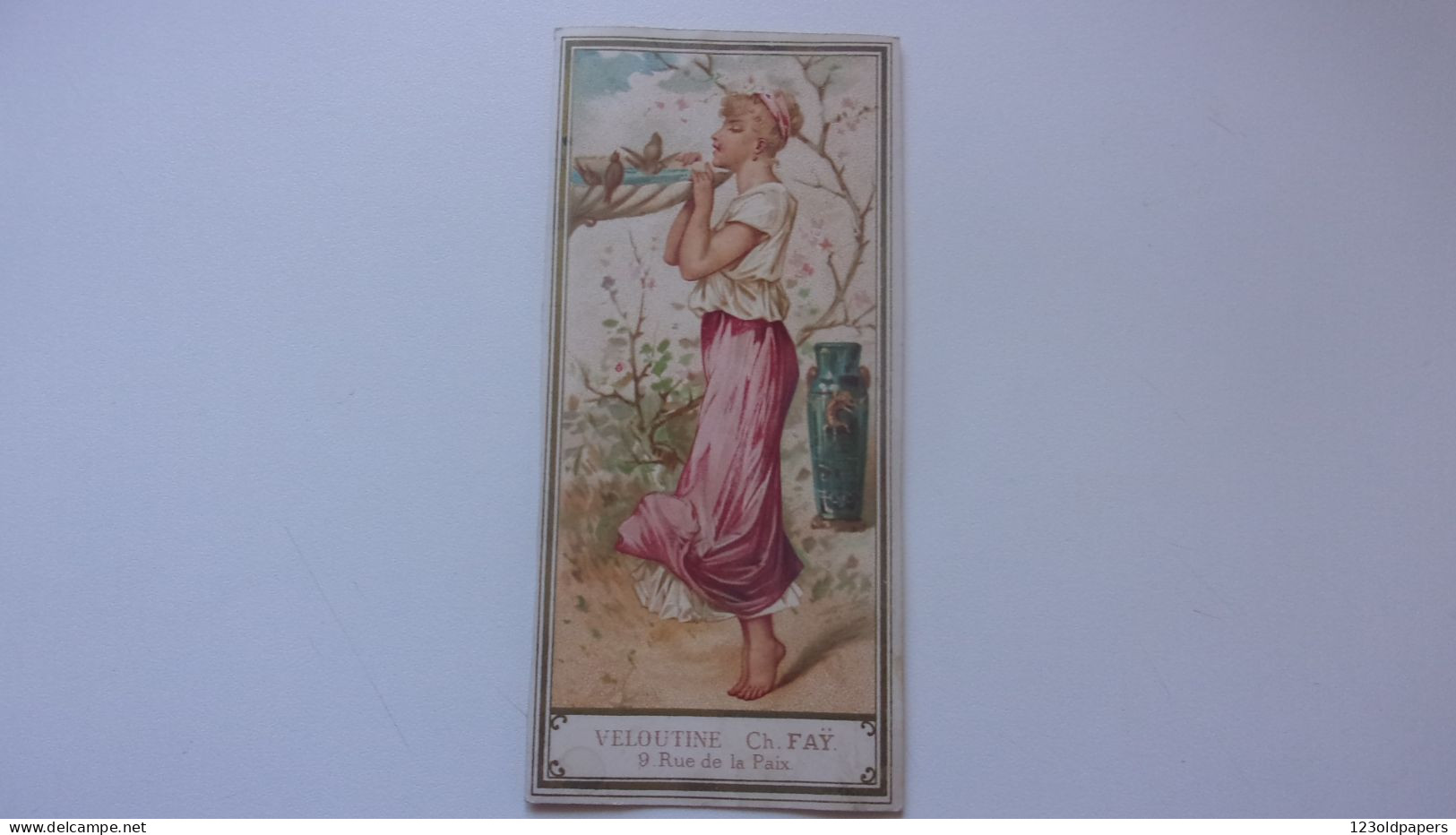 Très Beau Marque-Page.Chromo.Carte Parfumerie Ch. FAY. Femme Art Nouveau.VELOUTINE FAY. Beau Vase Chinois.Chine - Andere & Zonder Classificatie