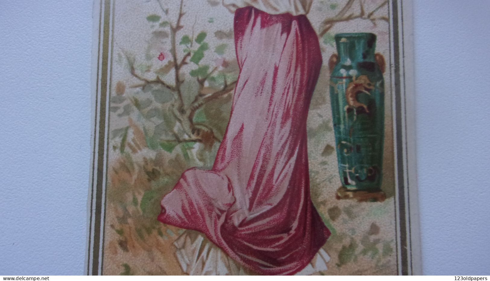 Très Beau Marque-Page.Chromo.Carte Parfumerie Ch. FAY. Femme Art Nouveau.VELOUTINE FAY. Beau Vase Chinois.Chine - Andere & Zonder Classificatie