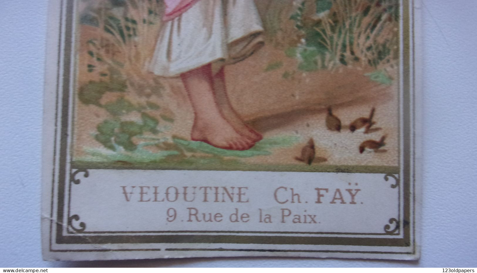 Très Beau Marque-Page.Chromo.Carte Parfumerie Ch. FAY. Femme Art Nouveau.VELOUTINE FAY. PETITS OISEAUX - Autres & Non Classés