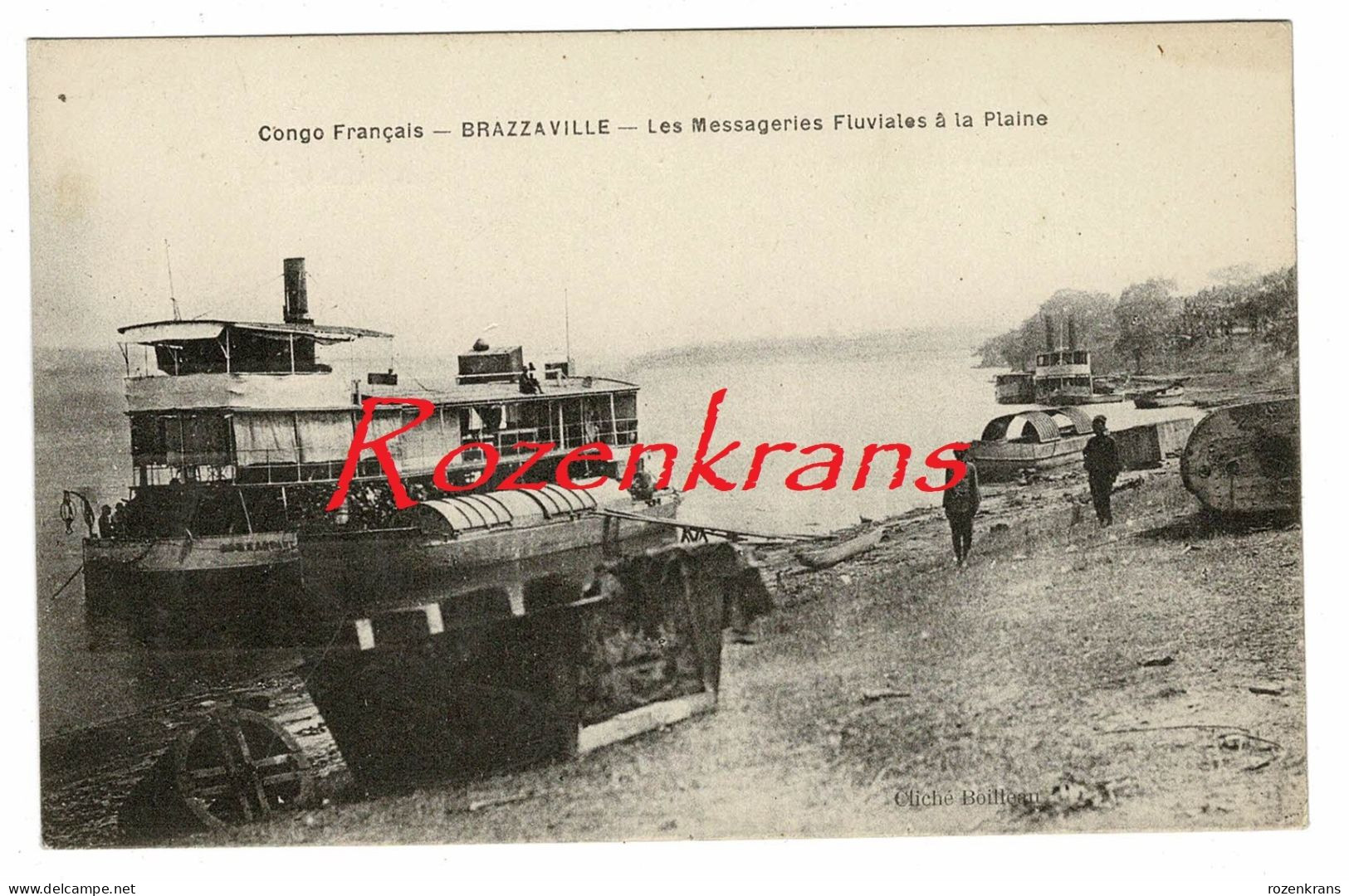 Congo Francais BRAZZAVILLE Bateau Boat Vessel Les Messageries Fluviales A La Plaine CPA Rare ZELDZAAM - Brazzaville