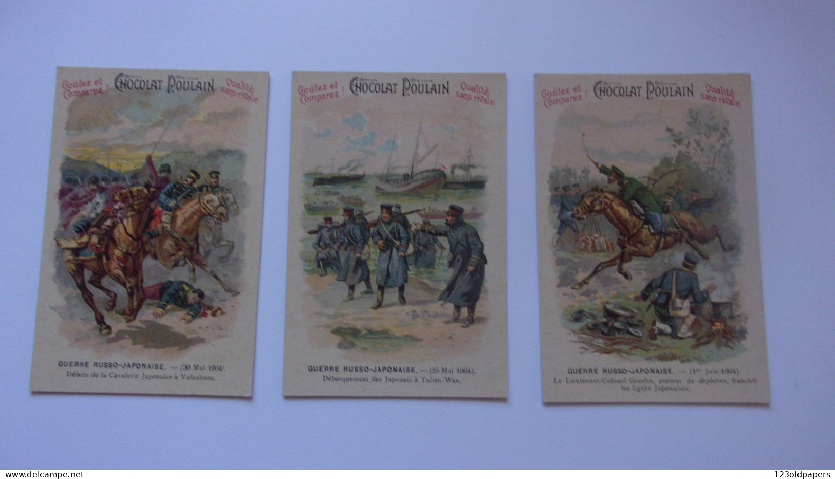 LOT DE 3 Poulain Chromo Effet Vernis Thème Guerre Russo Japonaise - Poulain