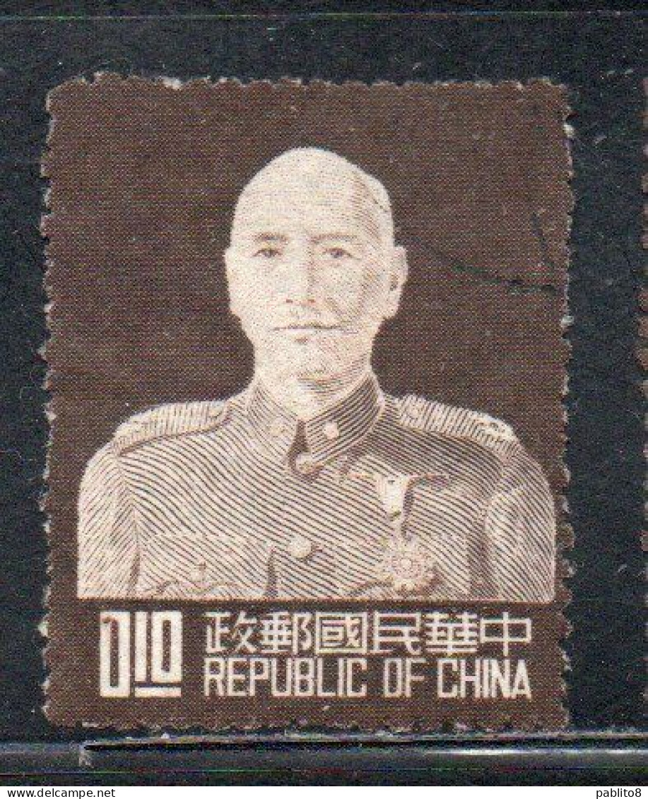 CHINA REPUBLIC CINA TAIWAN FORMOSA 1953 CHIANG KAI-SHEK PRESIDENT 10c USED USATO OBLITERE' - Gebraucht