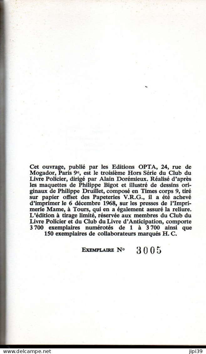 PORT OFFERT  :  DRACULA de Bram Stoker Editions OPTA 1968 Illustration de Philippe DRUILLET , Exemplaire n°3005