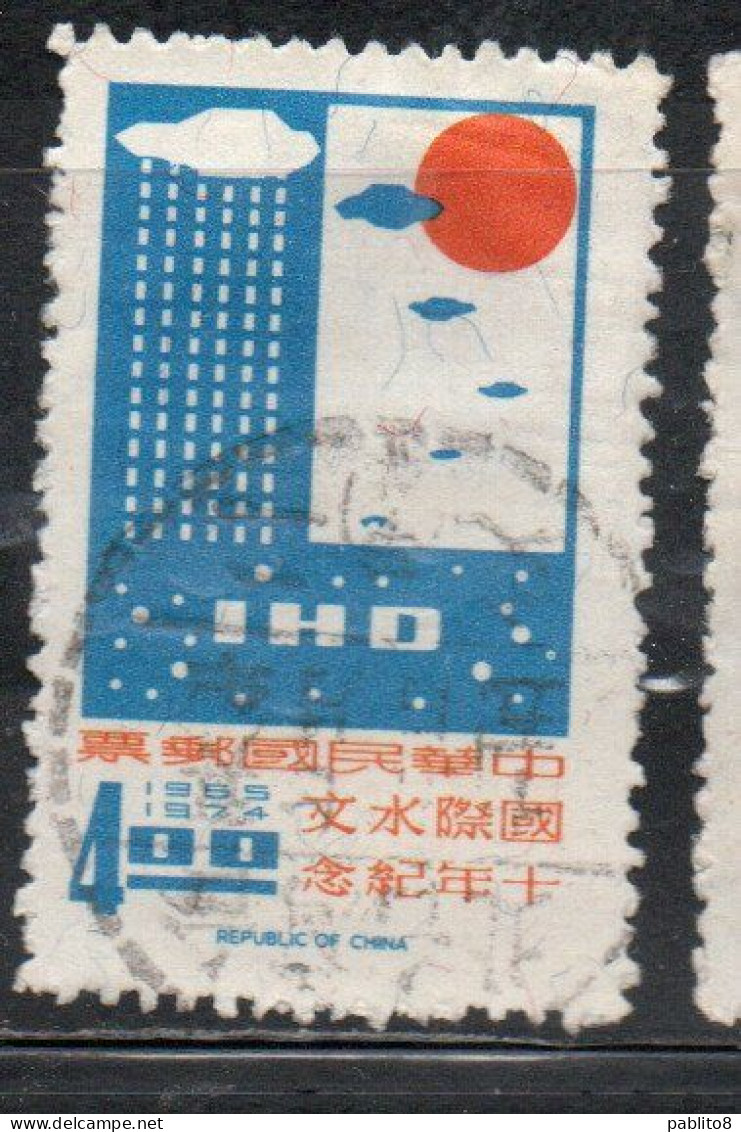 CHINA REPUBLIC CINA TAIWAN FORMOSA 1968 IHO HYDROLOGICAL DECADE UNESCO SYMBOLIC WATER CYRCLE 4$ USED USATO OBLITERE' - Gebruikt