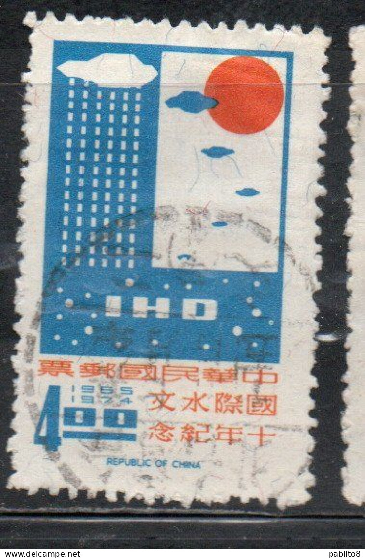 CHINA REPUBLIC CINA TAIWAN FORMOSA 1968 IHO HYDROLOGICAL DECADE UNESCO SYMBOLIC WATER CYRCLE 4$ USED USATO OBLITERE' - Usati