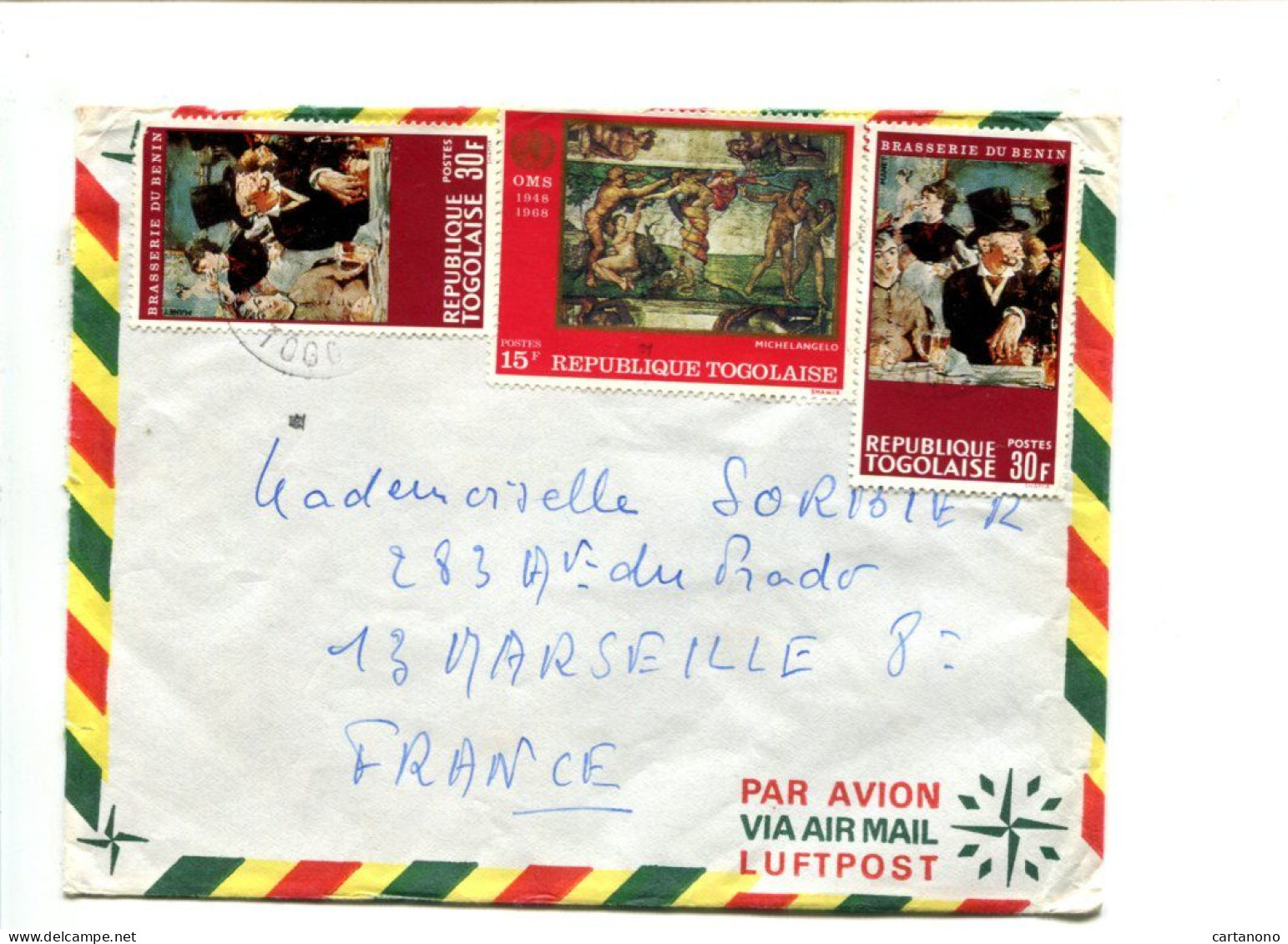 PEINTURE - Rép. Togolaise - Affranchissement Sur Lettre -  Impressionniste MANET / MICHELANGE - Impressionisme