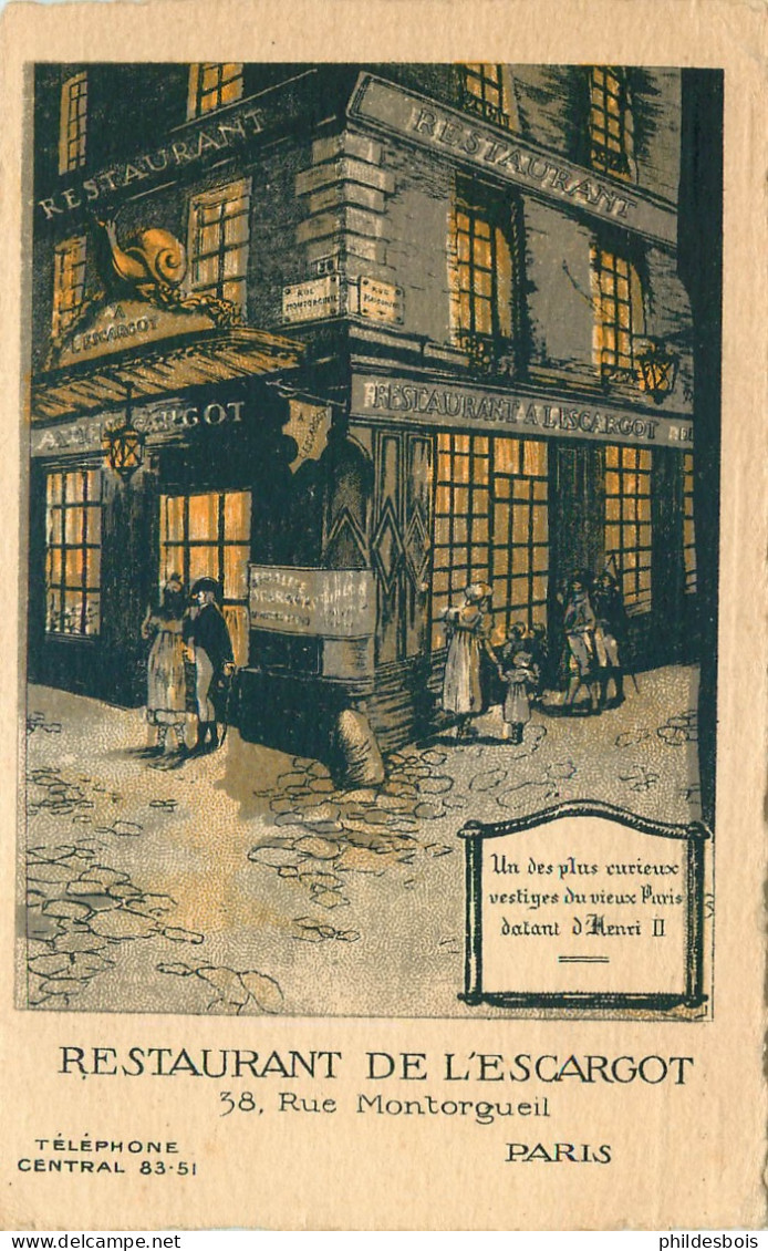 PARIS  2eme Arrondissement  Restaurant  De  L'Escargot  38 Rue De Montorgueil - Arrondissement: 02