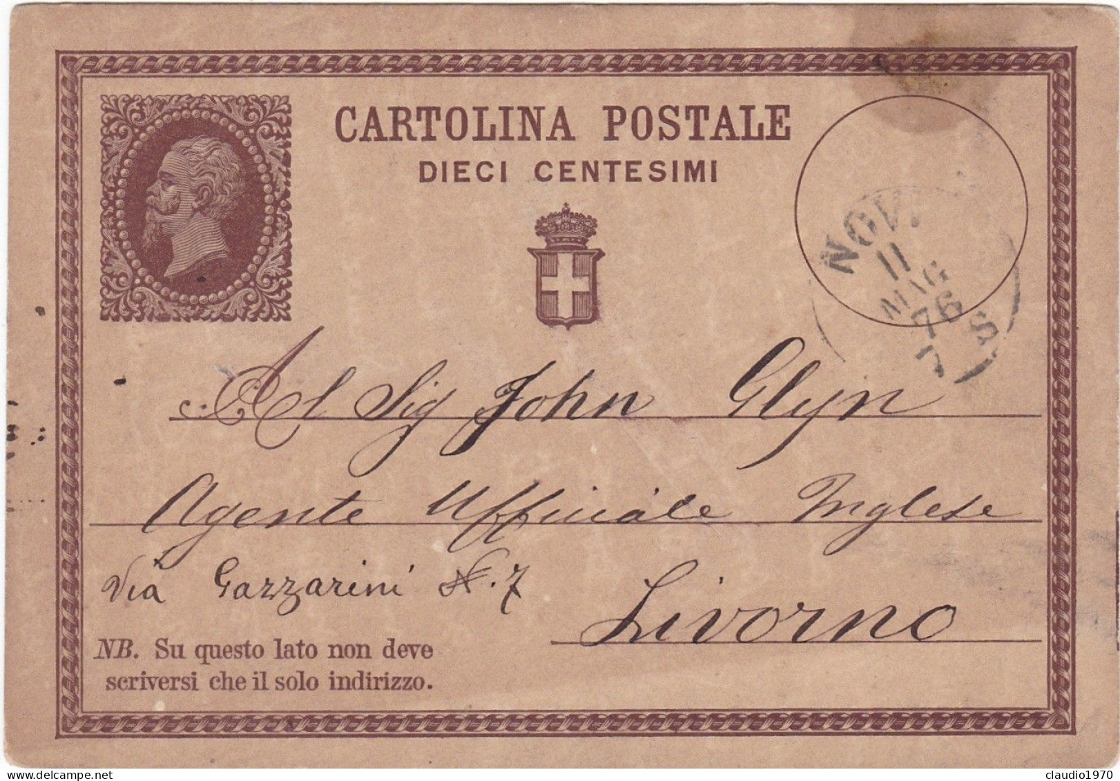 ITALIA - REGNO - RE VITTORIO EMANUELE II - NOVI LIGURE (AL)-  CARTOLINA POSTALE C. 10 -  VIAGGIATA PER LIVORNO 1876 - Entiers Postaux