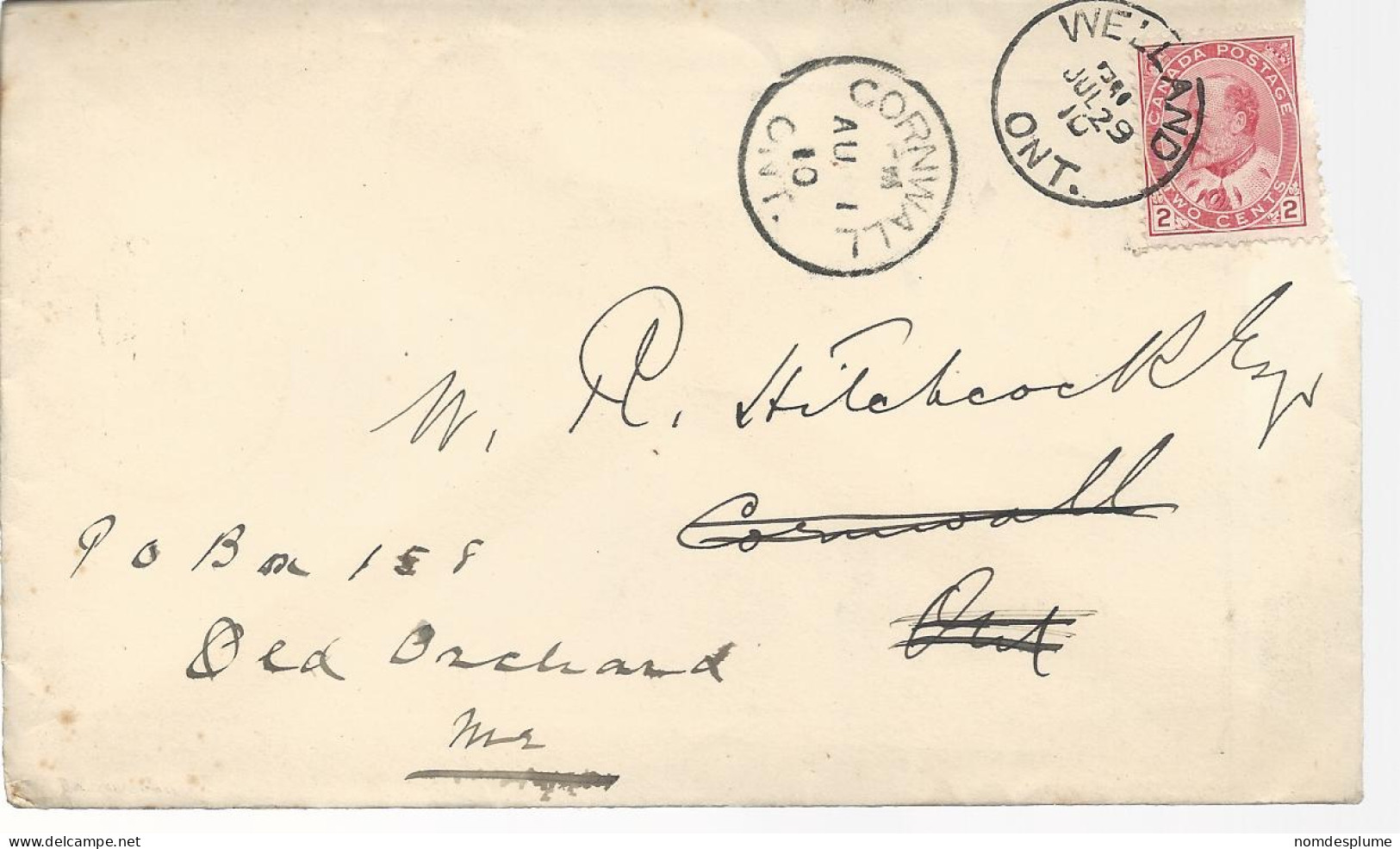 23147) Canada Welland Cornwall Postmark Cancel 1910 - Cartas & Documentos