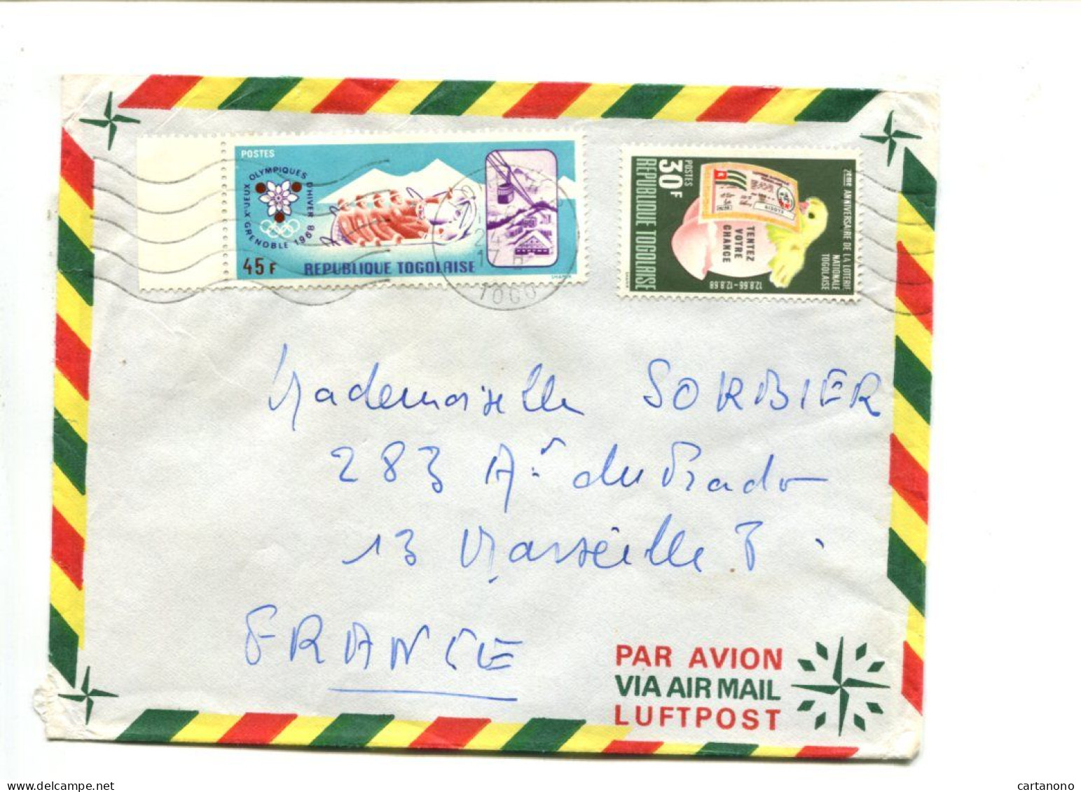 JEUX OLYMPIQUES - Rép. Togolaise - Affranchissement Sur Lettre - Grenoble 68 Bobsleigh - Hiver 1968: Grenoble