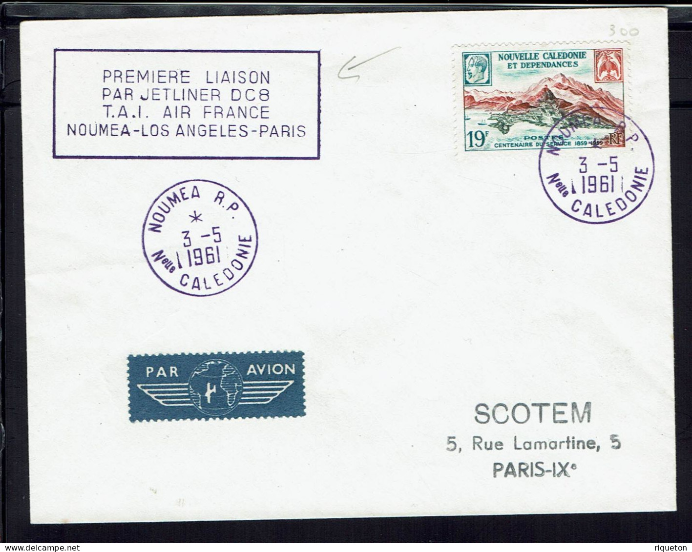 Nouvelle Calédonie. 1ère Liaison Par Jetliner D C 8 Nouméa-Los Angeles-Paris. N° 300 Seul Sur Enveloppe 3-5-1961. TB. - Covers & Documents