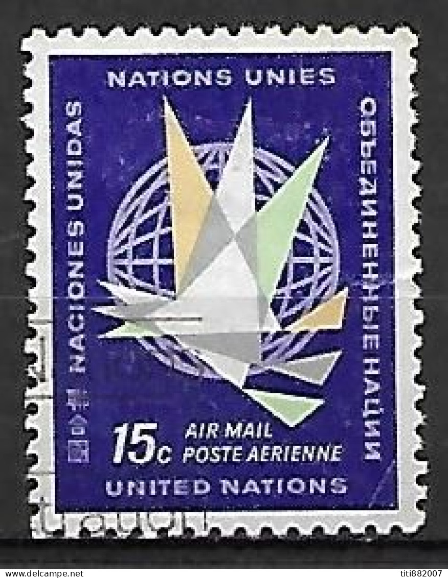 NATIONS - UNIES    -    Aéro   -   1963 .  Y&T N° 12 Oblitéré.   Globe Terrestre  /  Avion Stylisé - Luftpost