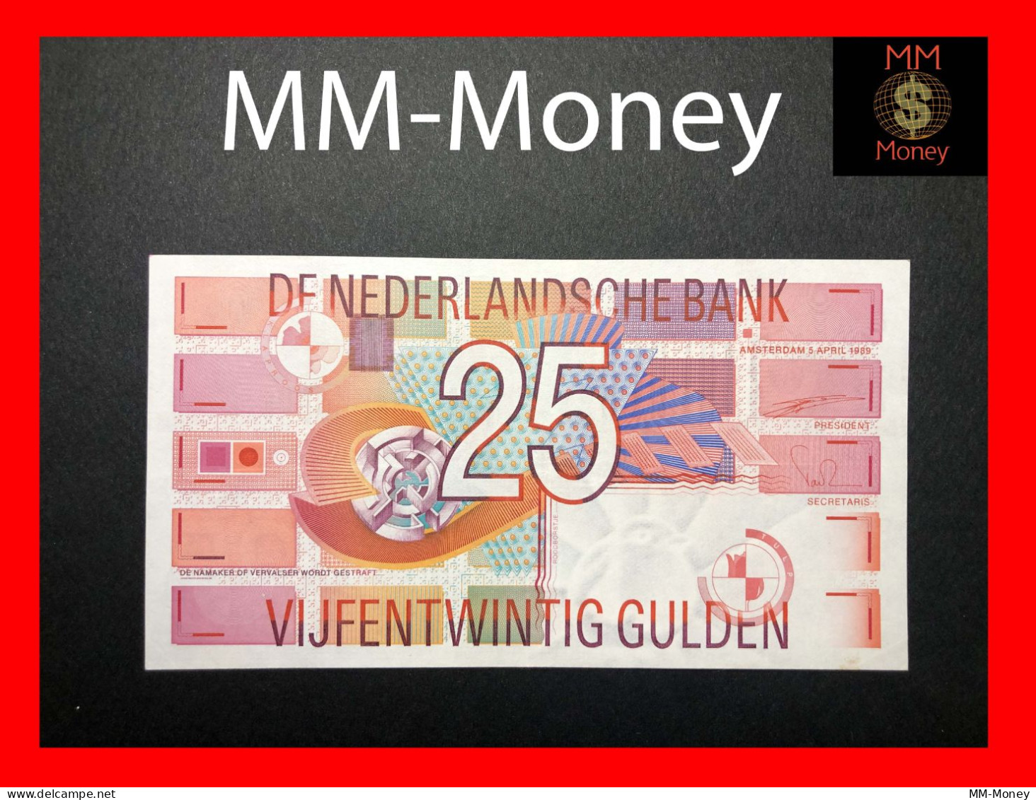 NETHERLANDS  25 Gulden  5.4.1989   P. 100    UNC - 25 Florín Holandés (gulden)