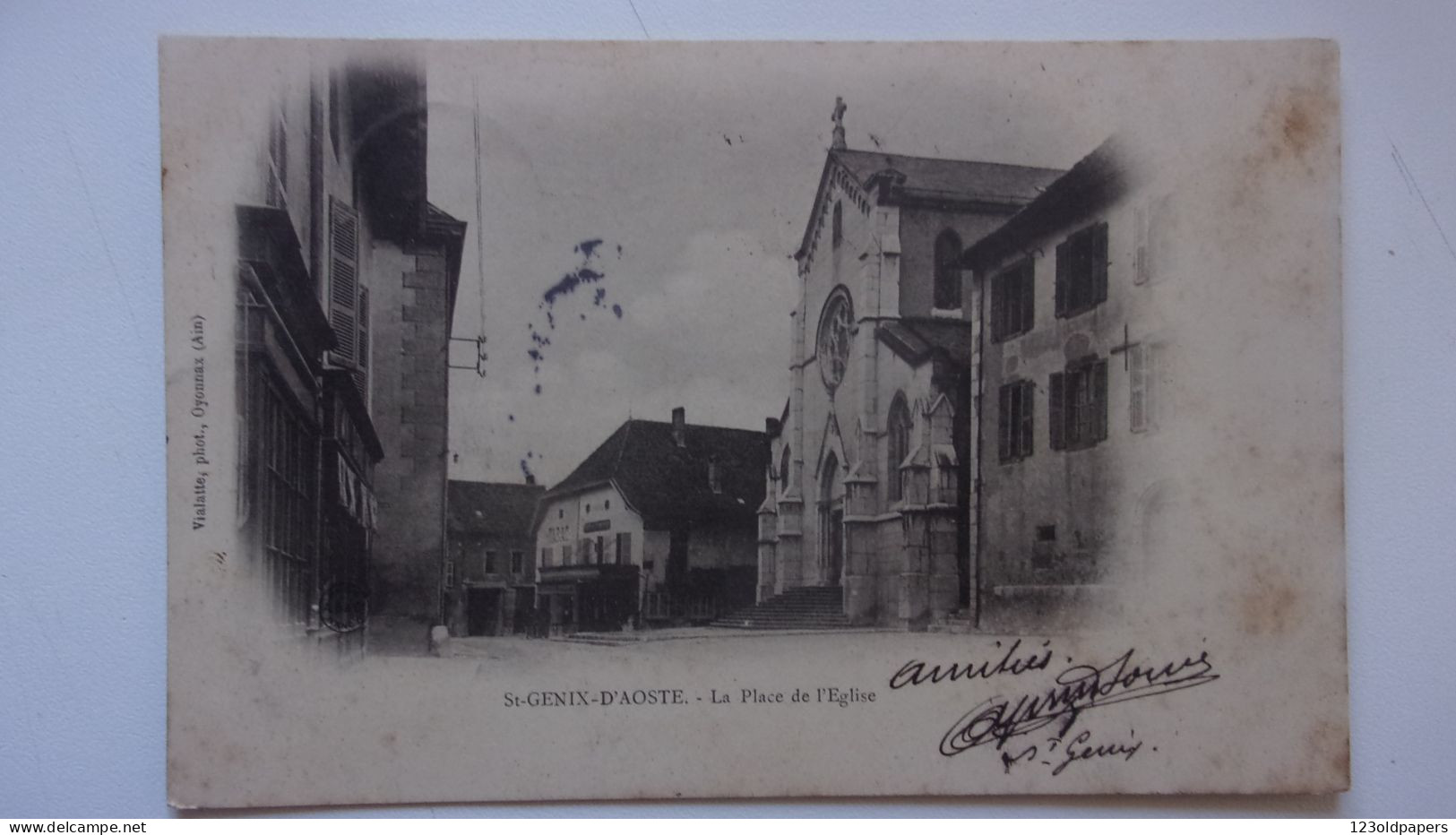 73 SAVOIE  SAINT GENIX D AOSTE LA PLACE DE L EGLISE 1904 - Autres & Non Classés