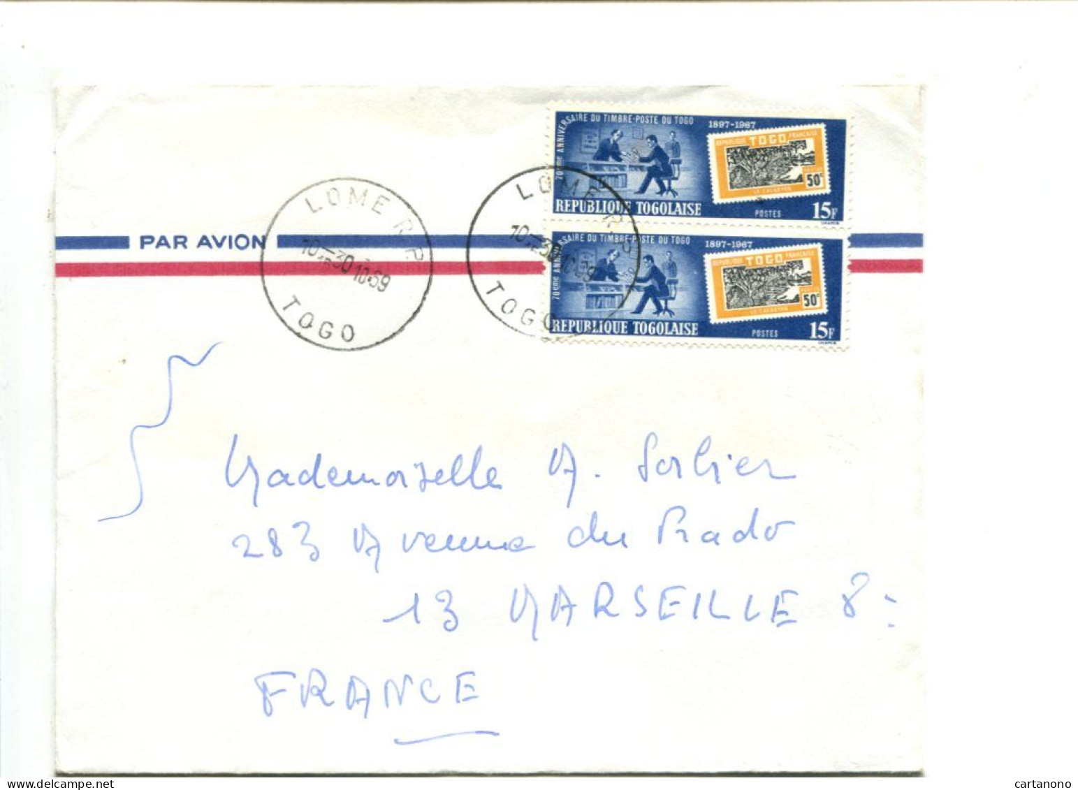 Rép. Togolaise - Affranchissement Sur Lettre - Timbre Sur Timbre 70e An. Du Timbre Du Togo - Stamps On Stamps