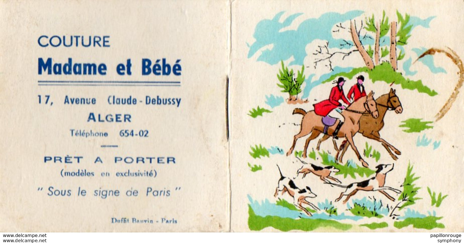 Calendrier Double. 1959.  Chasse à Courre.  Pub Maman Et Bébé, Av Claude Debussy à Alger. - Petit Format : 1941-60