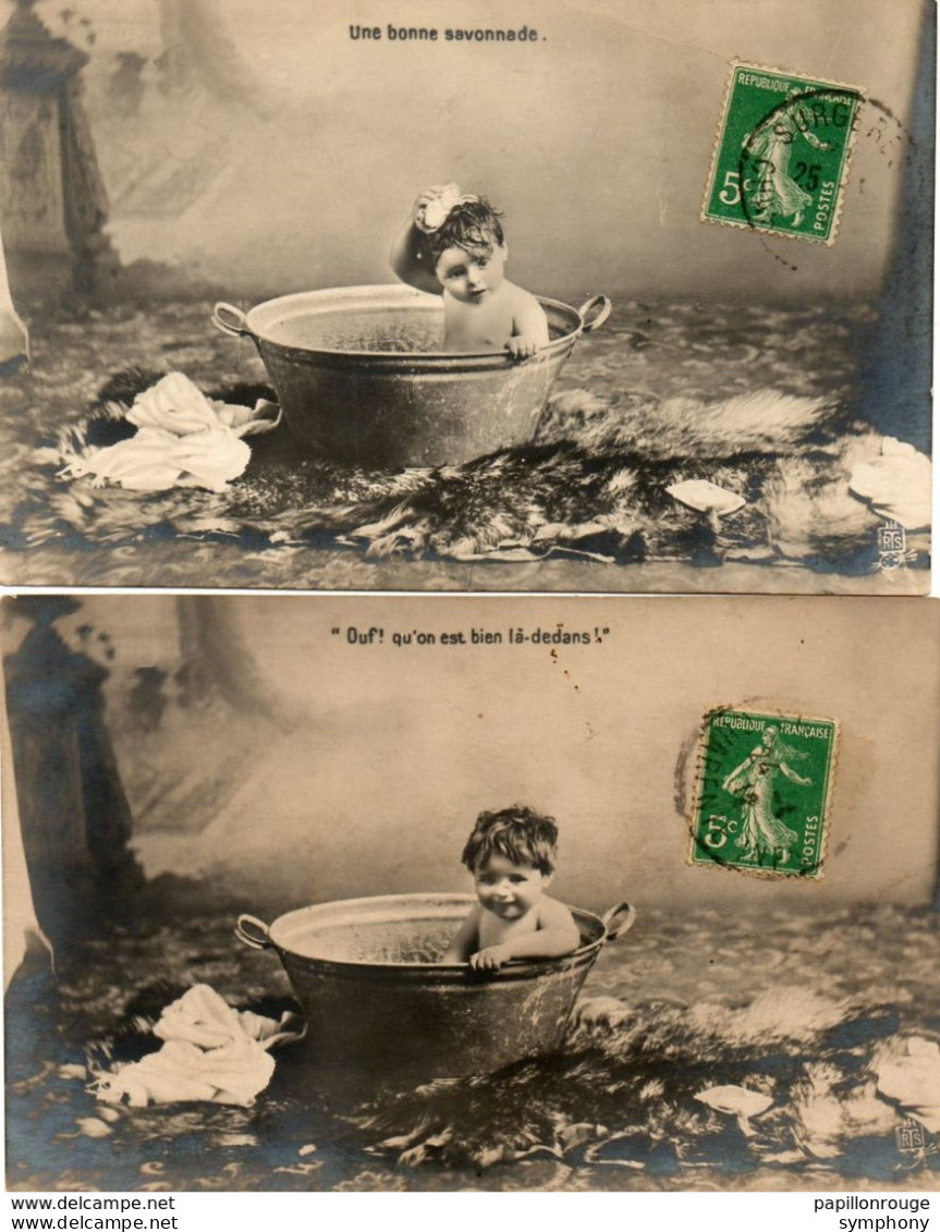 CP. Lot De 3  Cartes  De Raphael Tuck.    Bébé Dans Une Bassine Pour Son Bain    1902.1904.  Scan Du Verso. - Birth