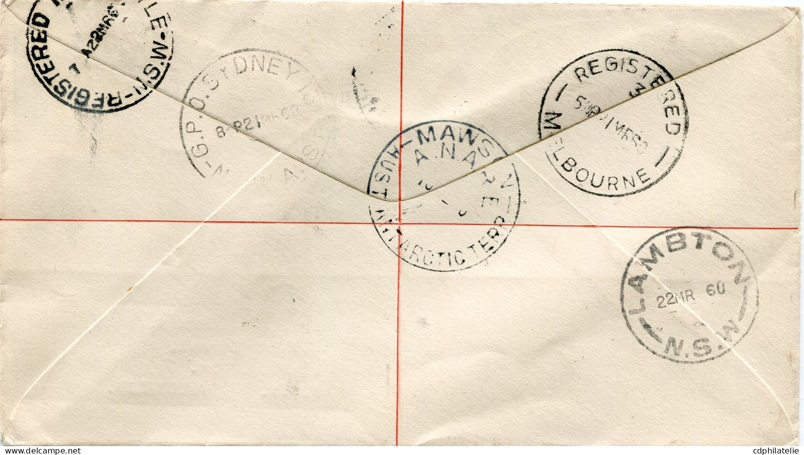 AAT LETTRE RECOMMANDEE DEPART MAWSON 1? FE 60 ANTARCTIC TERR POUR L'AUSTRALIE - Briefe U. Dokumente