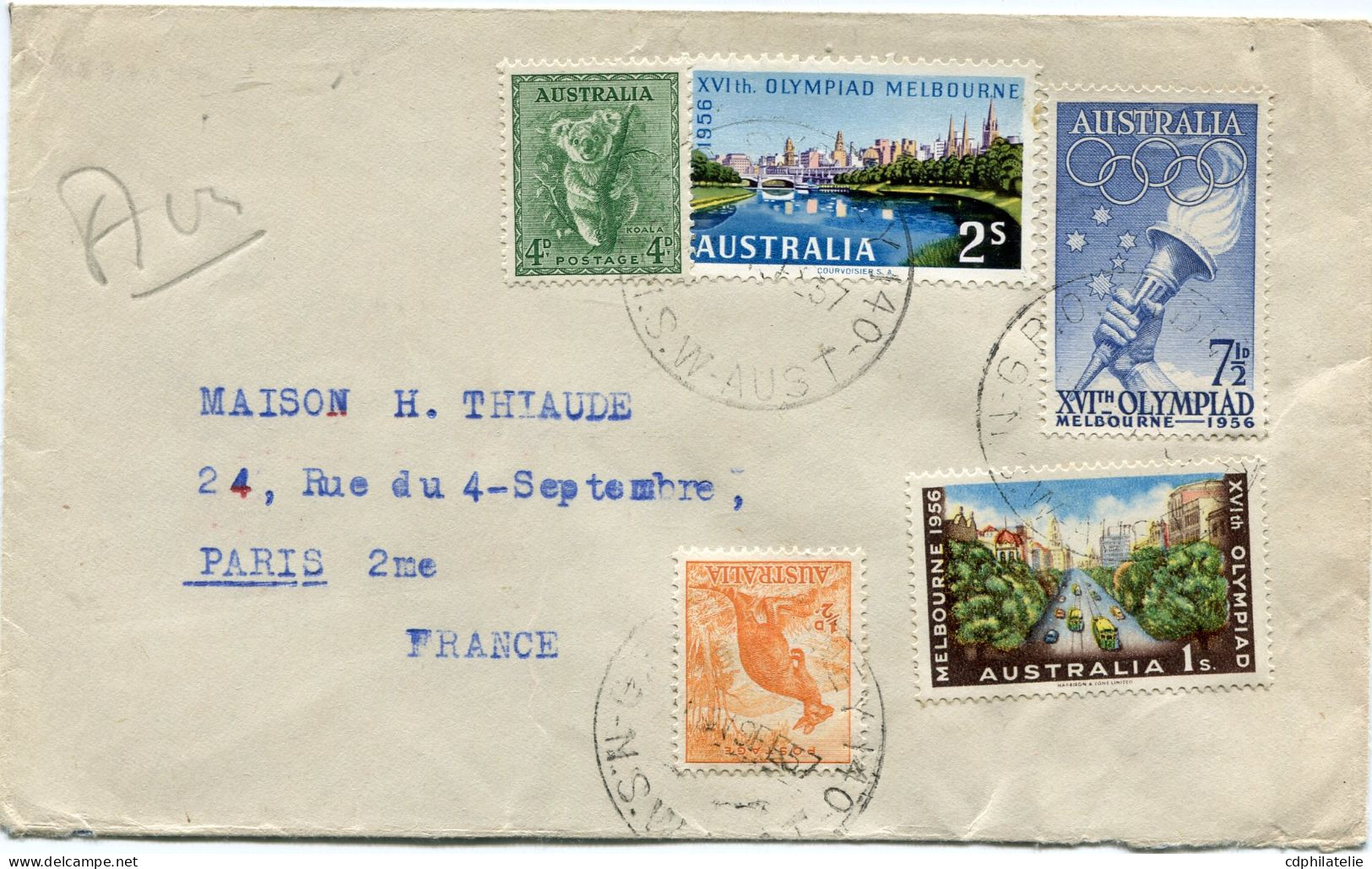 AUSTRALIE THEME JEUX OLYMPIQUES LETTRE DEPART SYDNEY ? FE 57 POUR LA FRANCE - Zomer 1956: Melbourne