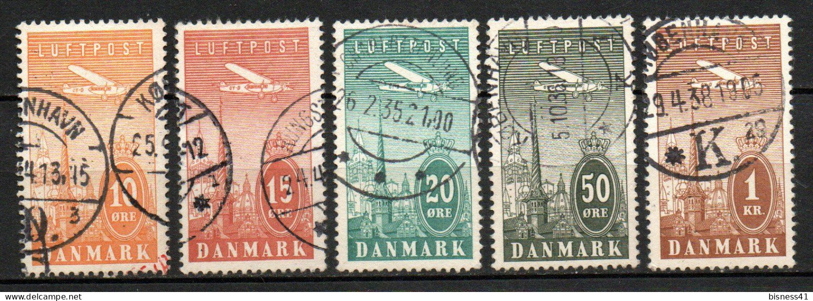 Col33 Danemark Denmark Danmark Aerien 1934 N° 6 à 10 Oblitéré Cote : 40,00€ - Posta Aerea