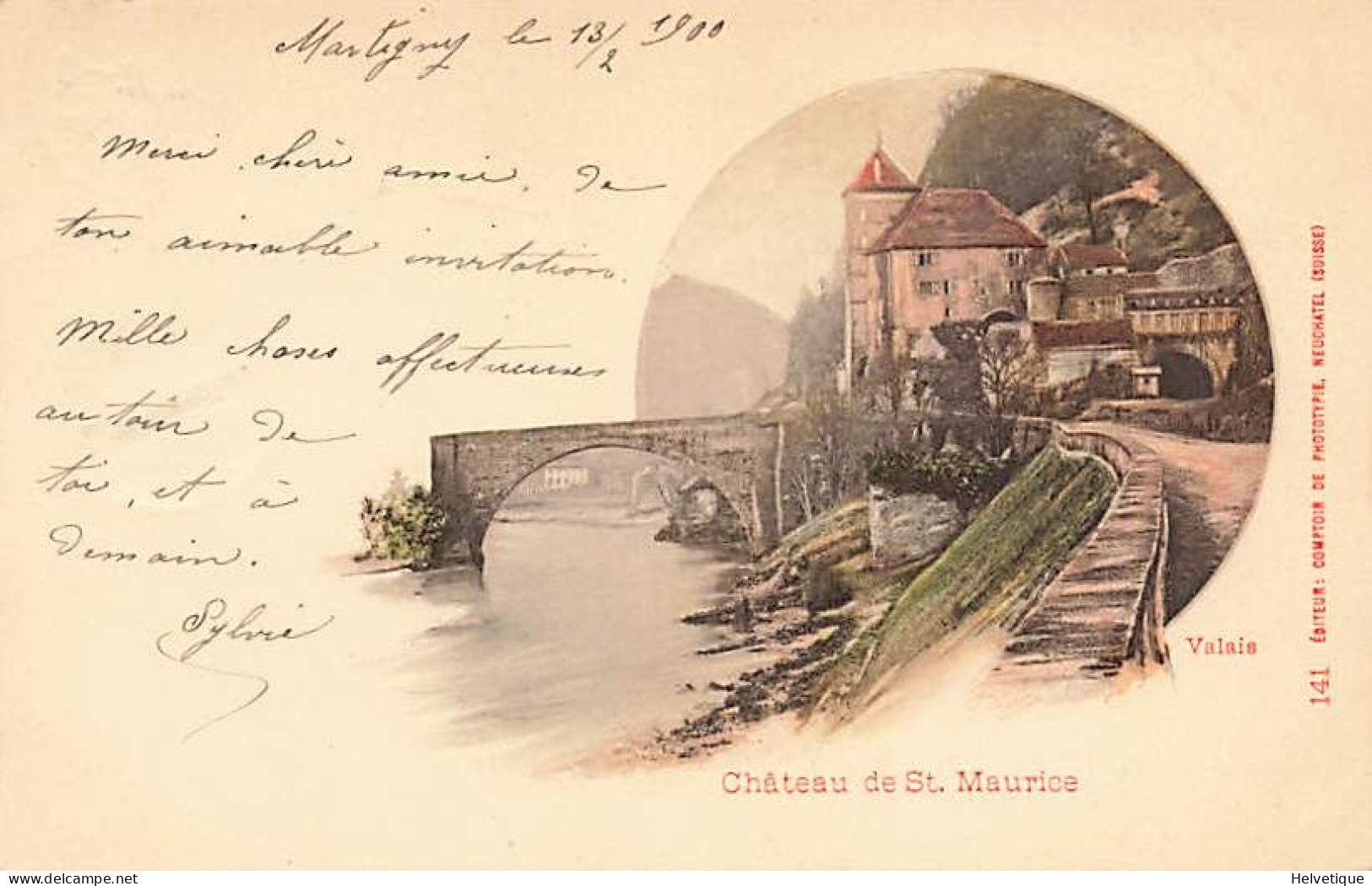 Litho Chateau De St. Maurice 1900 Cachet Martigny - Martigny