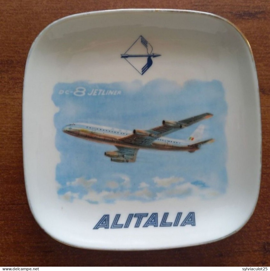 Cendrier POSACENERE Publicité Alitalia - DC-8 JETLINER Ceramica Verbano Vintage - Ceniceros